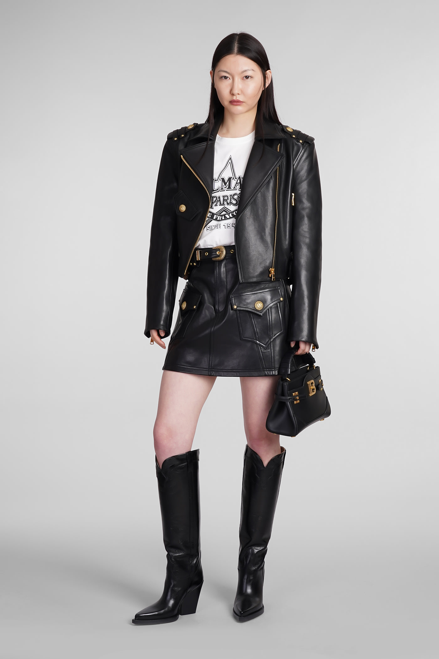 Shop Balmain Skirt In Black Leather