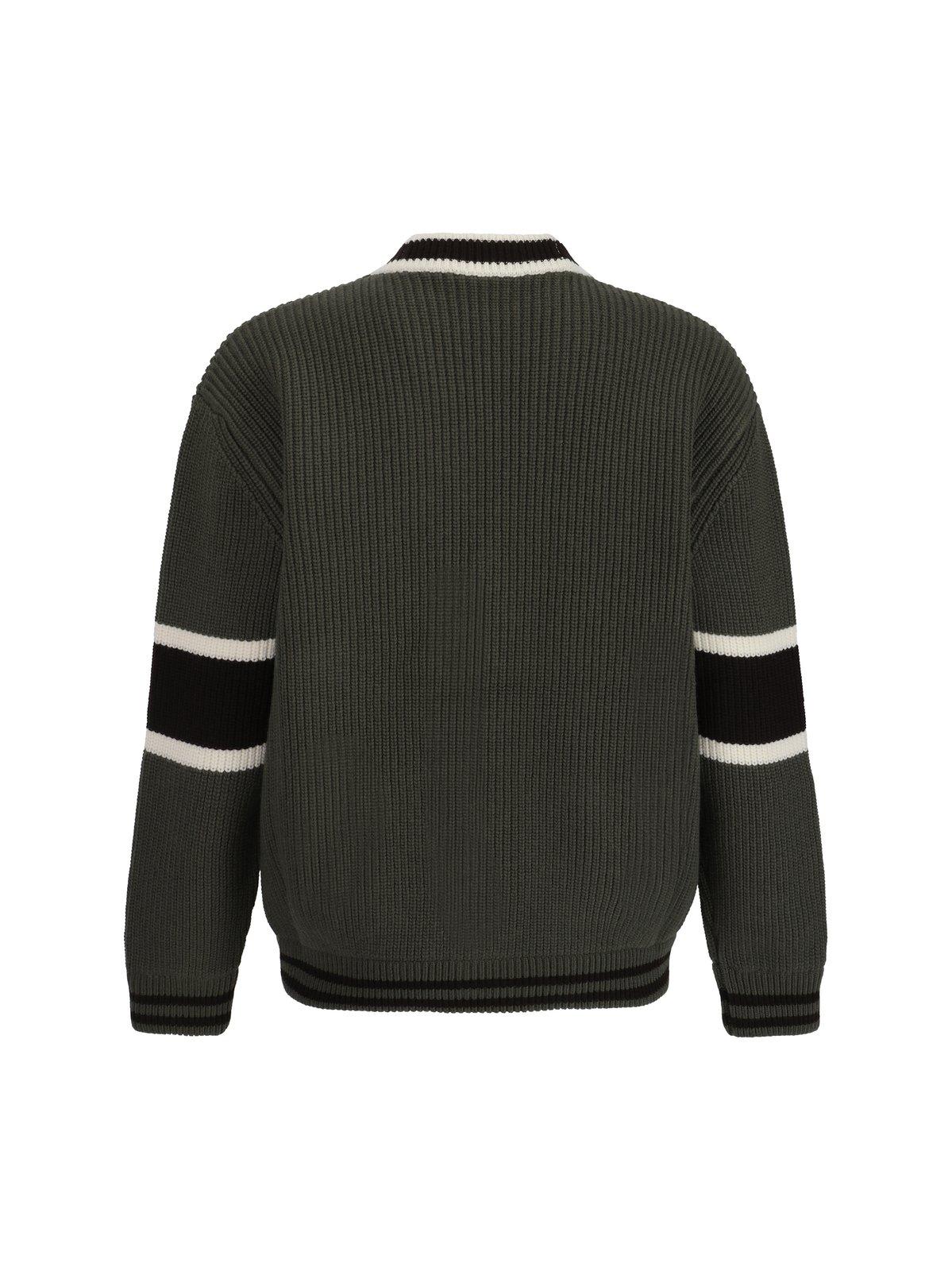 Shop Dolce & Gabbana Dg Logo Patch Rib-knitted Cardigan In Military Green