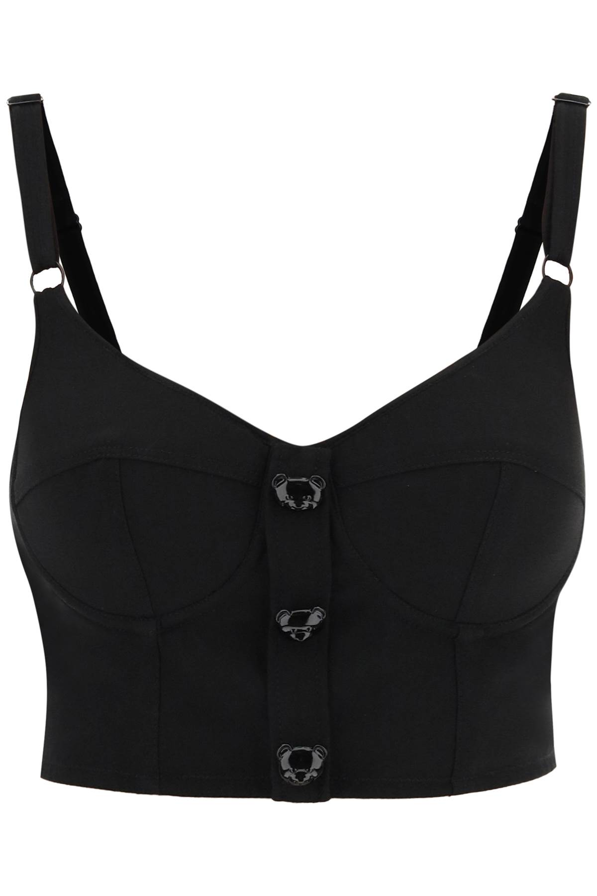 Shop Moschino Bustier Top With Teddy Bear Buttons In Fantasia Nero (black)