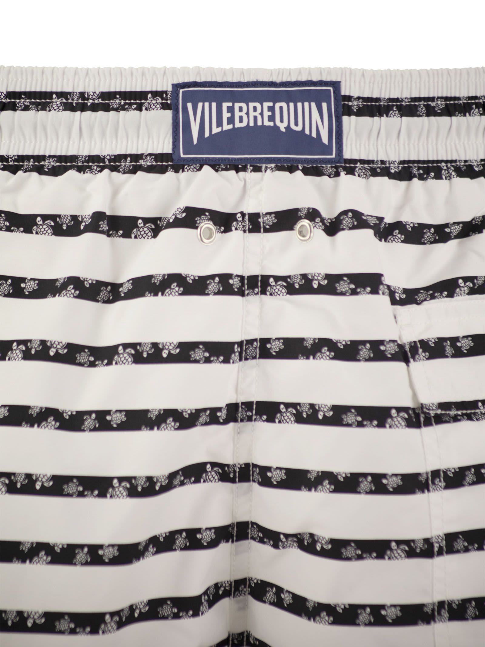 Shop Vilebrequin Striped And Patterned Beach Shorts In White/blue