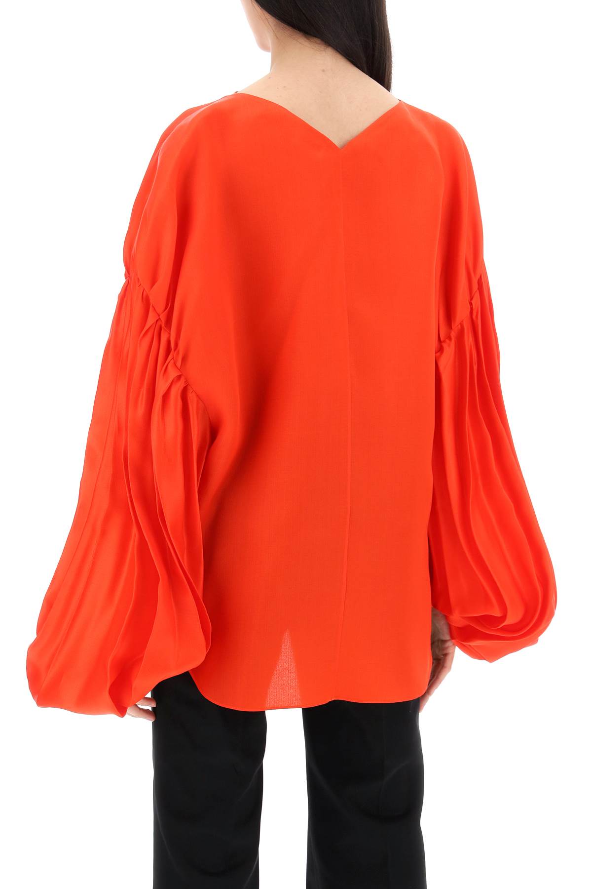 Shop Khaite Quico Blouse With Puffed Sleeves In Fire Red (red)