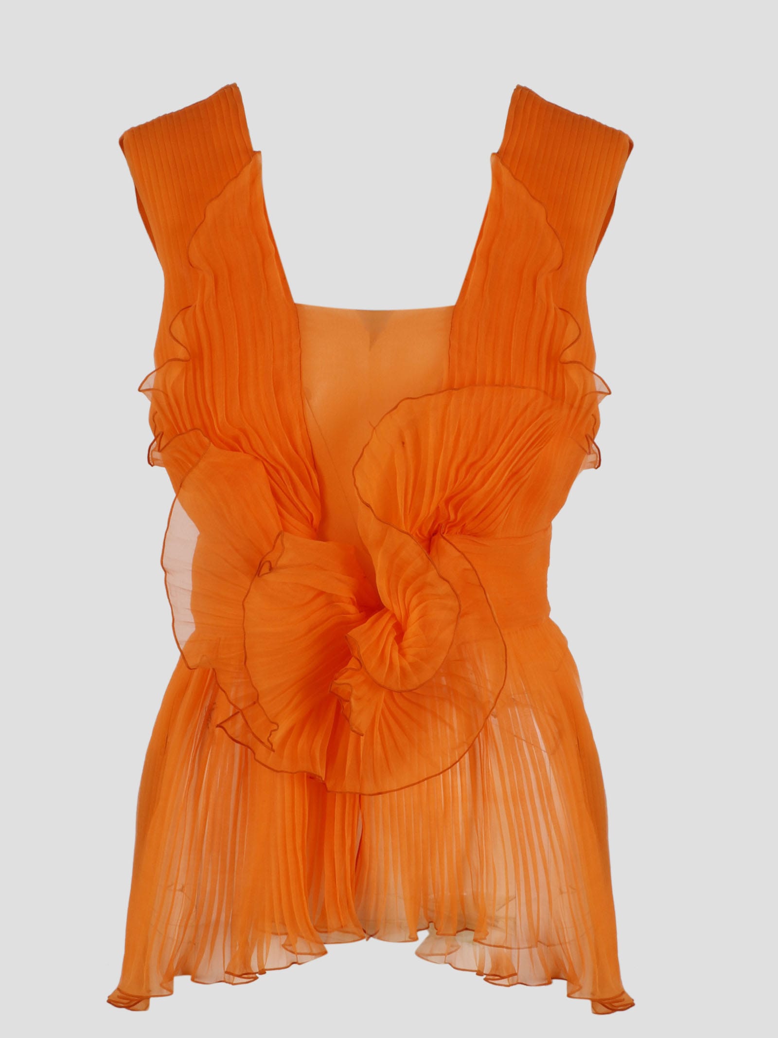 Shop Alberta Ferretti Pleated Silk Top In Yellow & Orange