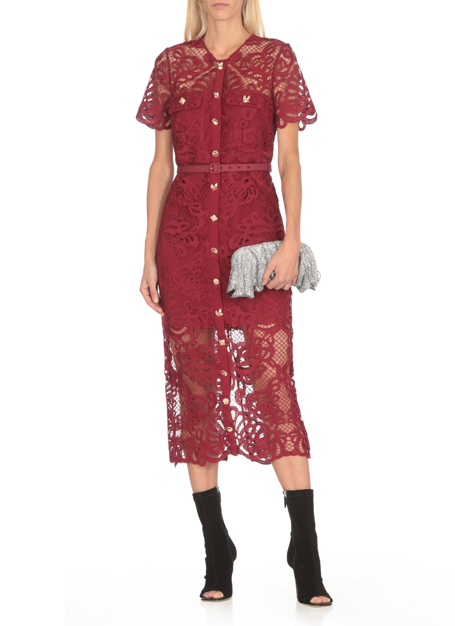 Shop Self-portrait Lace Dress In Red