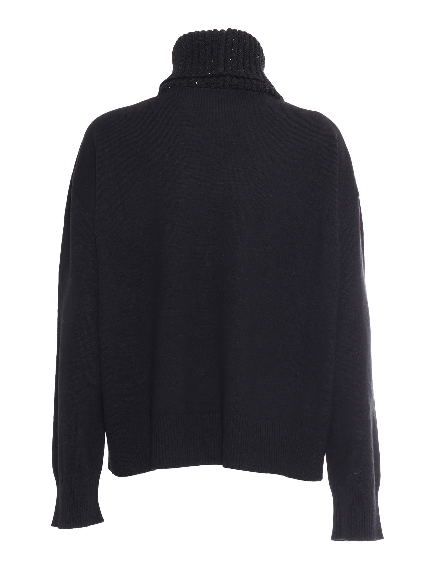 Shop Fabiana Filippi Turtle Neck Sweater With Sequin Collar In Black