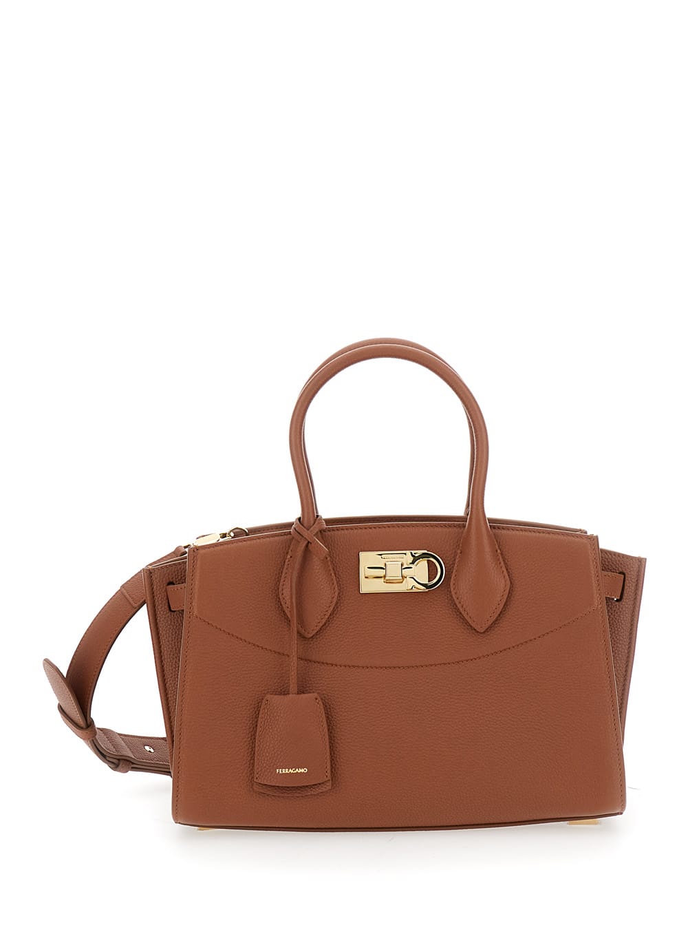 soft Brown Handbag With Adjustable And Removable Shoulder Strap And Removable Logo Tag On The Front In Leather Woman