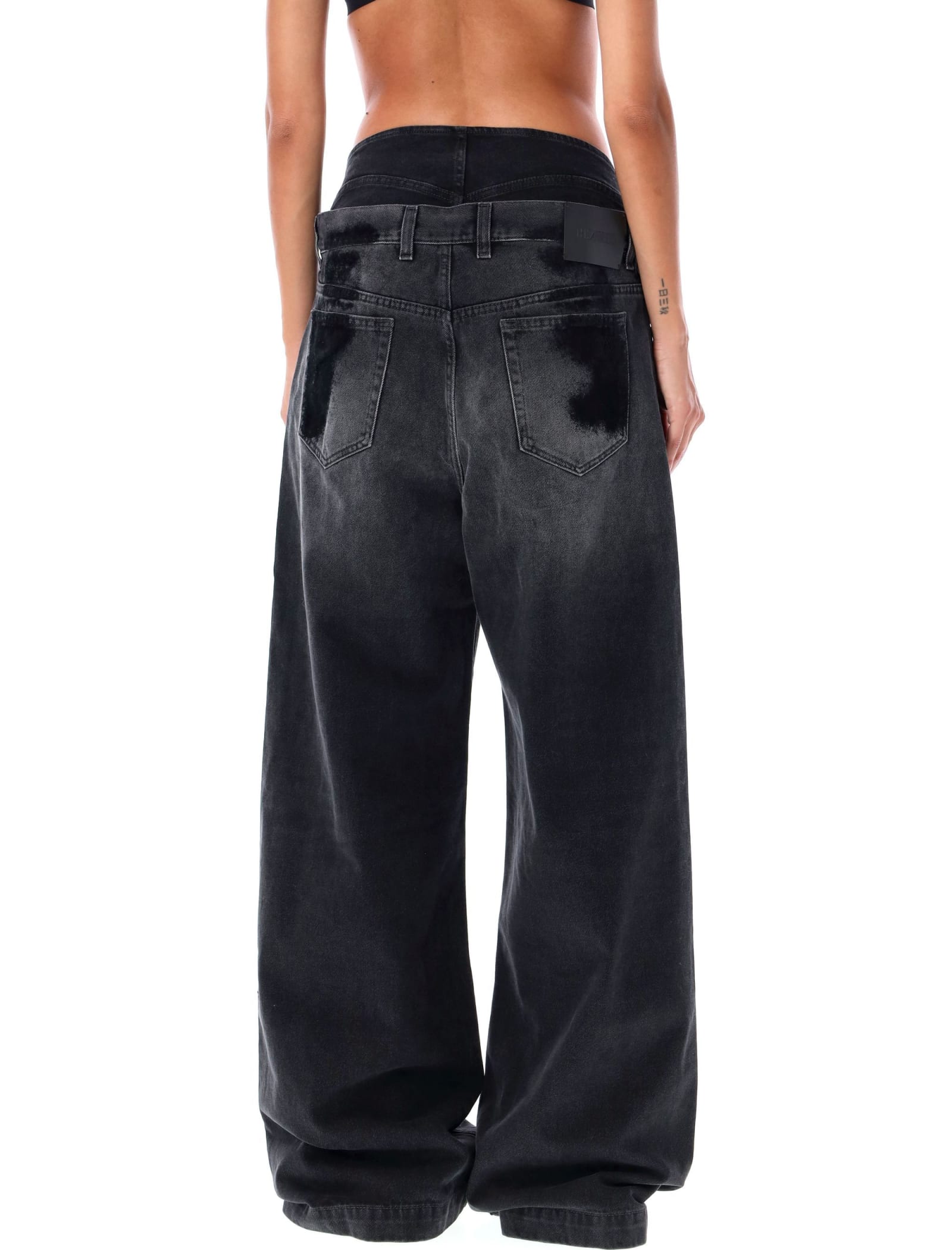 Shop Attico Double Waist Jeans In Black