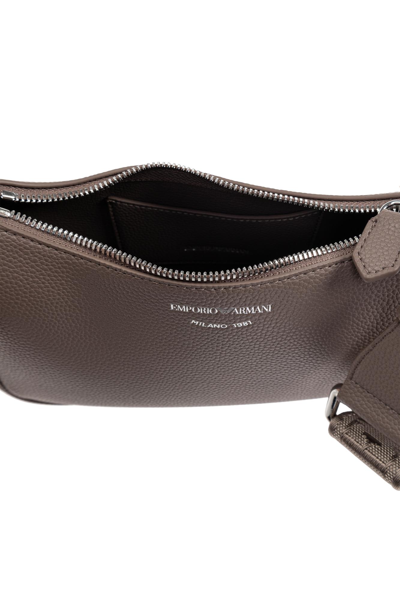 Emporio Armani Grey Logo-plaque Crossbody Bag In Gray