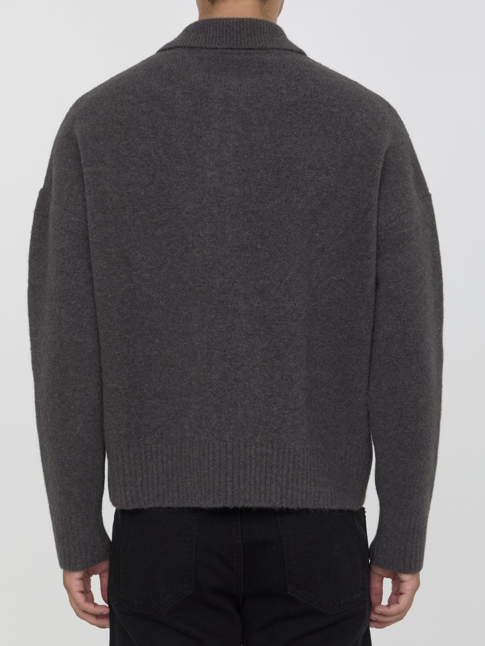 Shop Ami Alexandre Mattiussi Ami De Coeur Polo Sweater In Grey