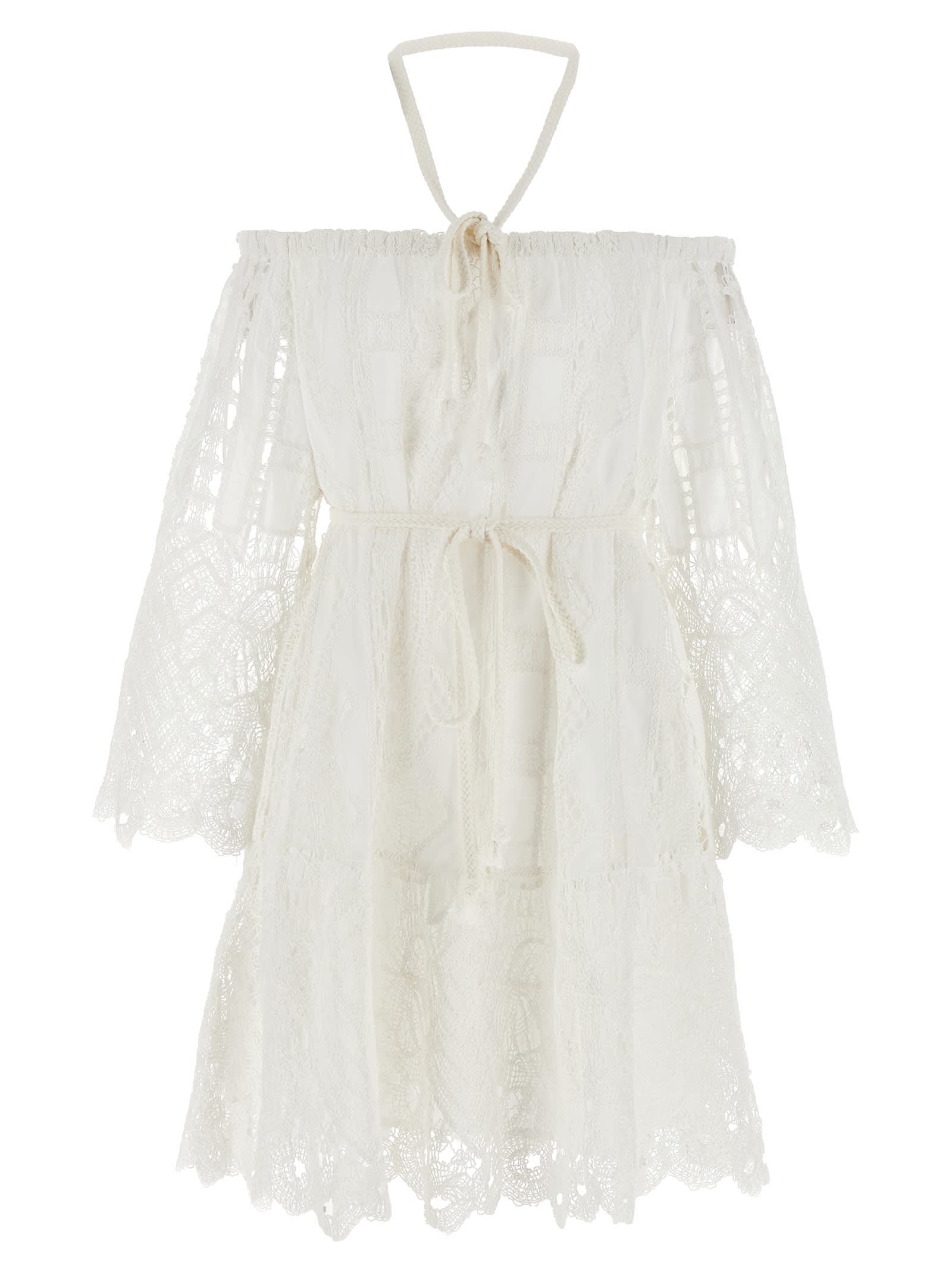 Pinko Sheer Halter Neck Flared Hem Dress