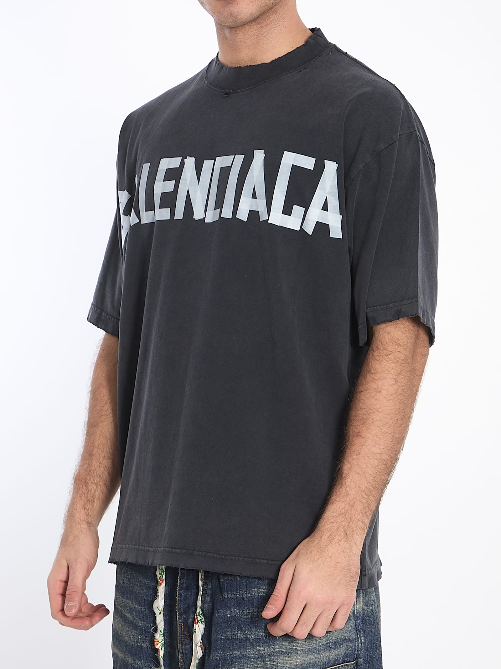 Balenciaga Tape Type Logo T-shirt In Grey