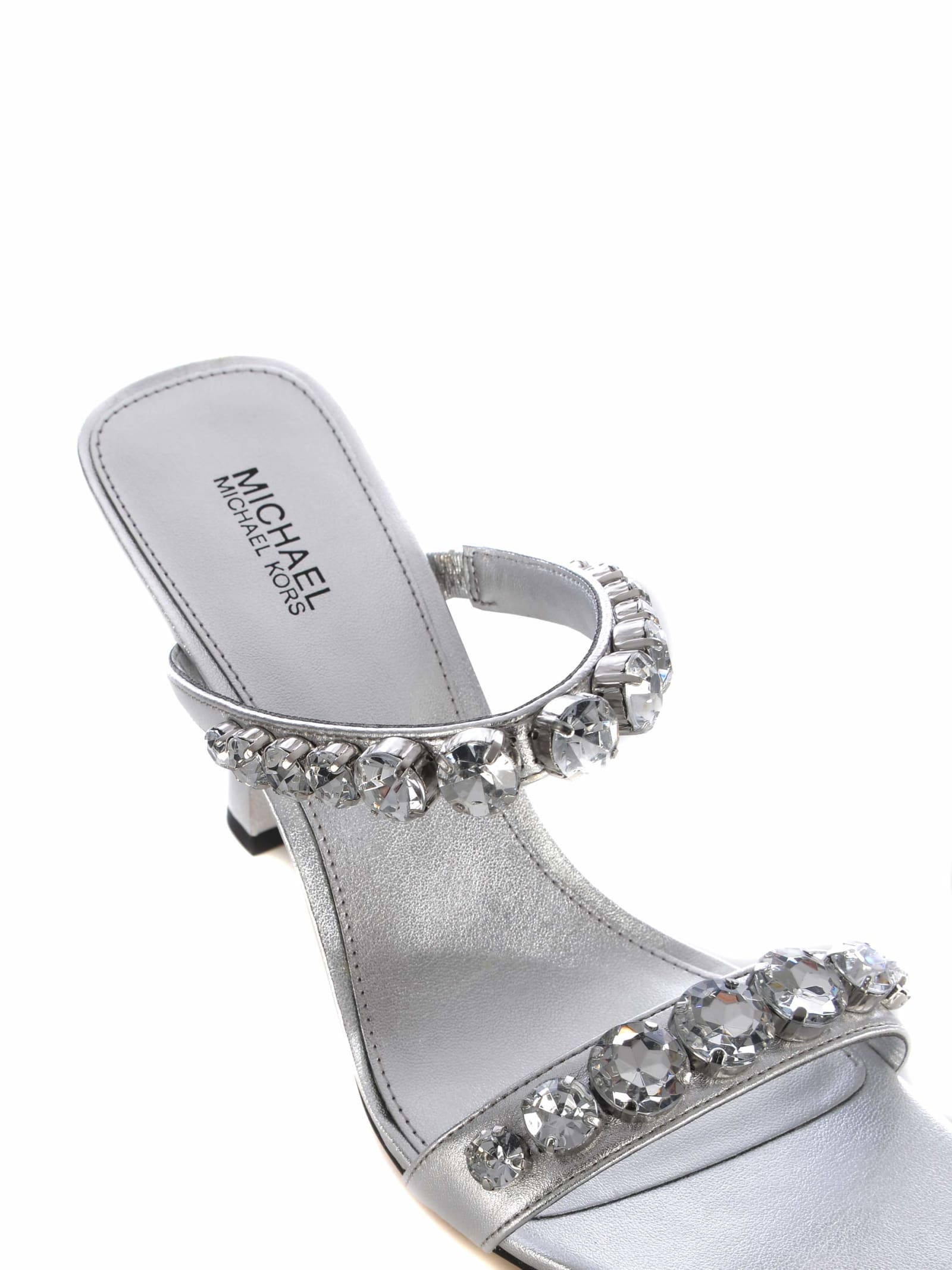 Shop Michael Kors Sandal  Clara In Leather In Argento