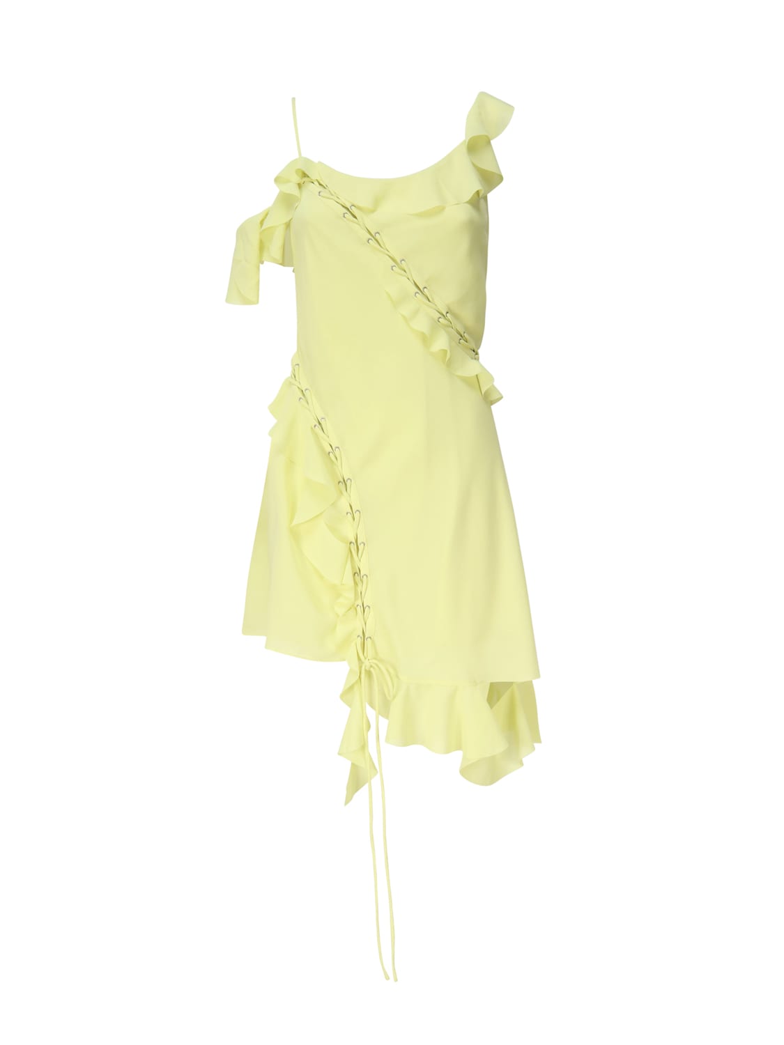 Shop Acne Studios Asymmetrical Ruffle Dress In Acid Yellow