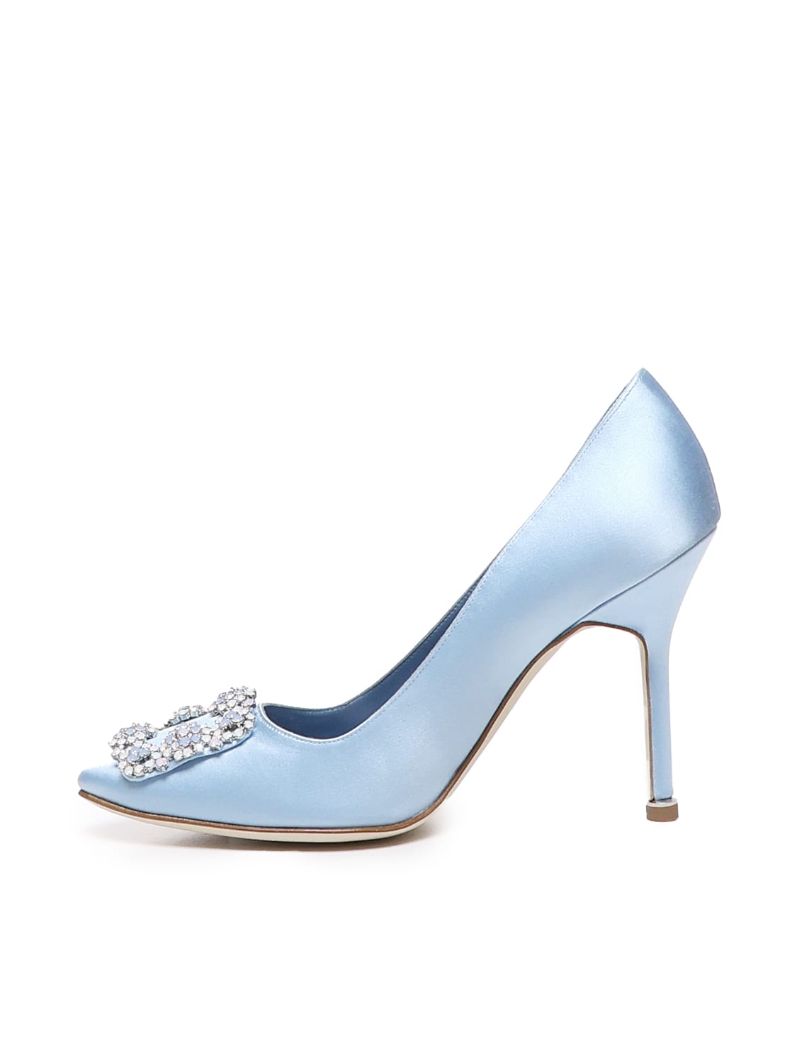 Shop Manolo Blahnik Hangisi Décolleté With Satin Jewel Buckle In Blue