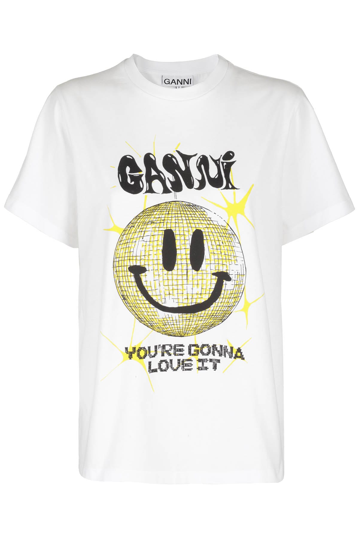 Ganni Crewneck Smiley Tee In Bright White