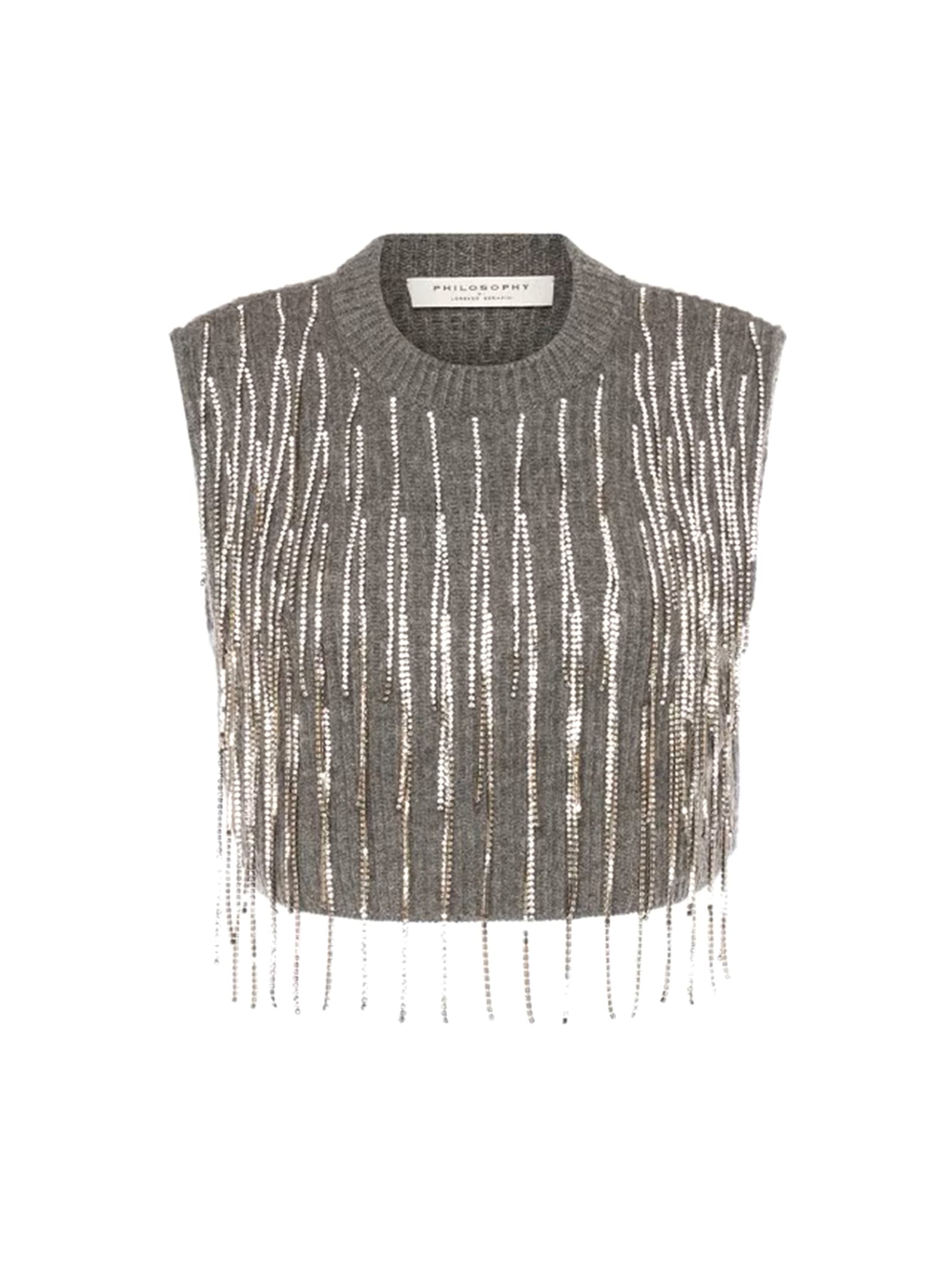 Philosophy di Lorenzo Serafini Knitted Crop Top With Rhinestones Fringes