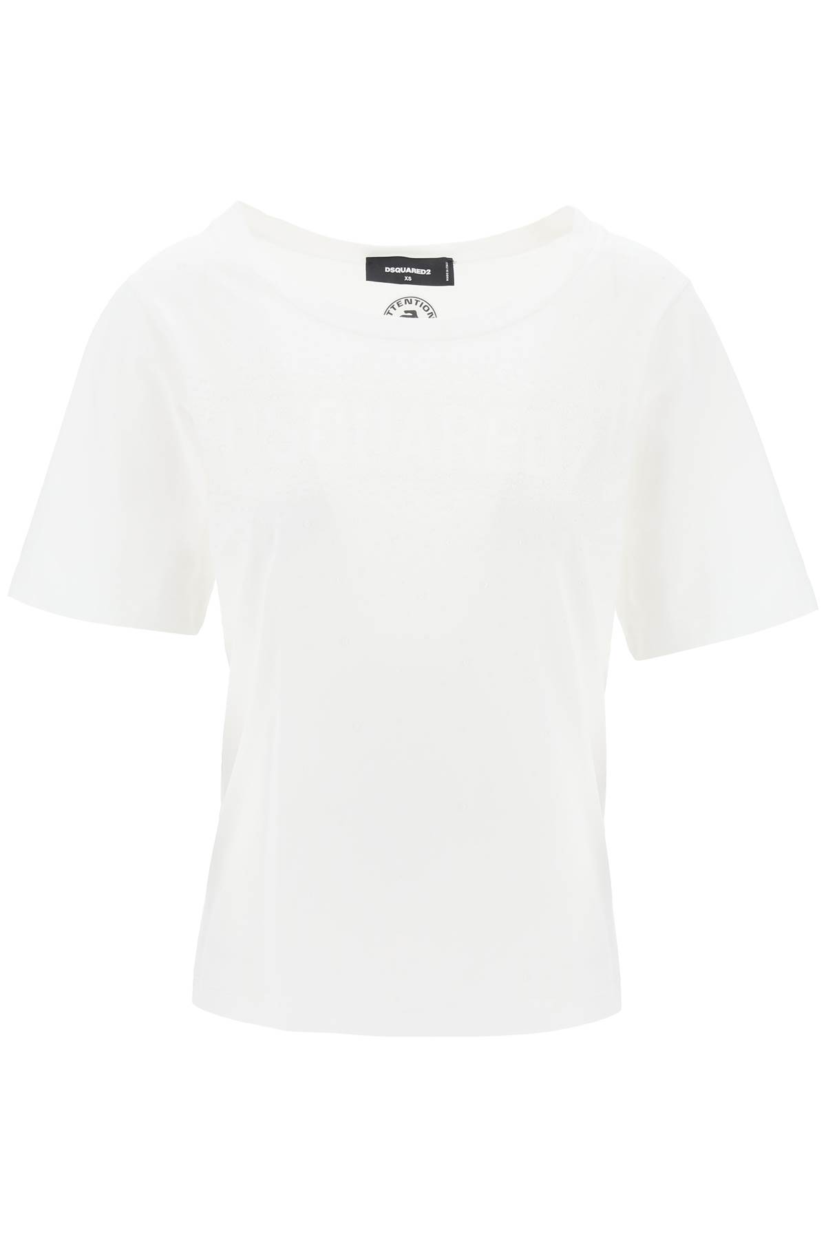 Dsquared2 T Shirt With Rhinestone Logo In White (white)