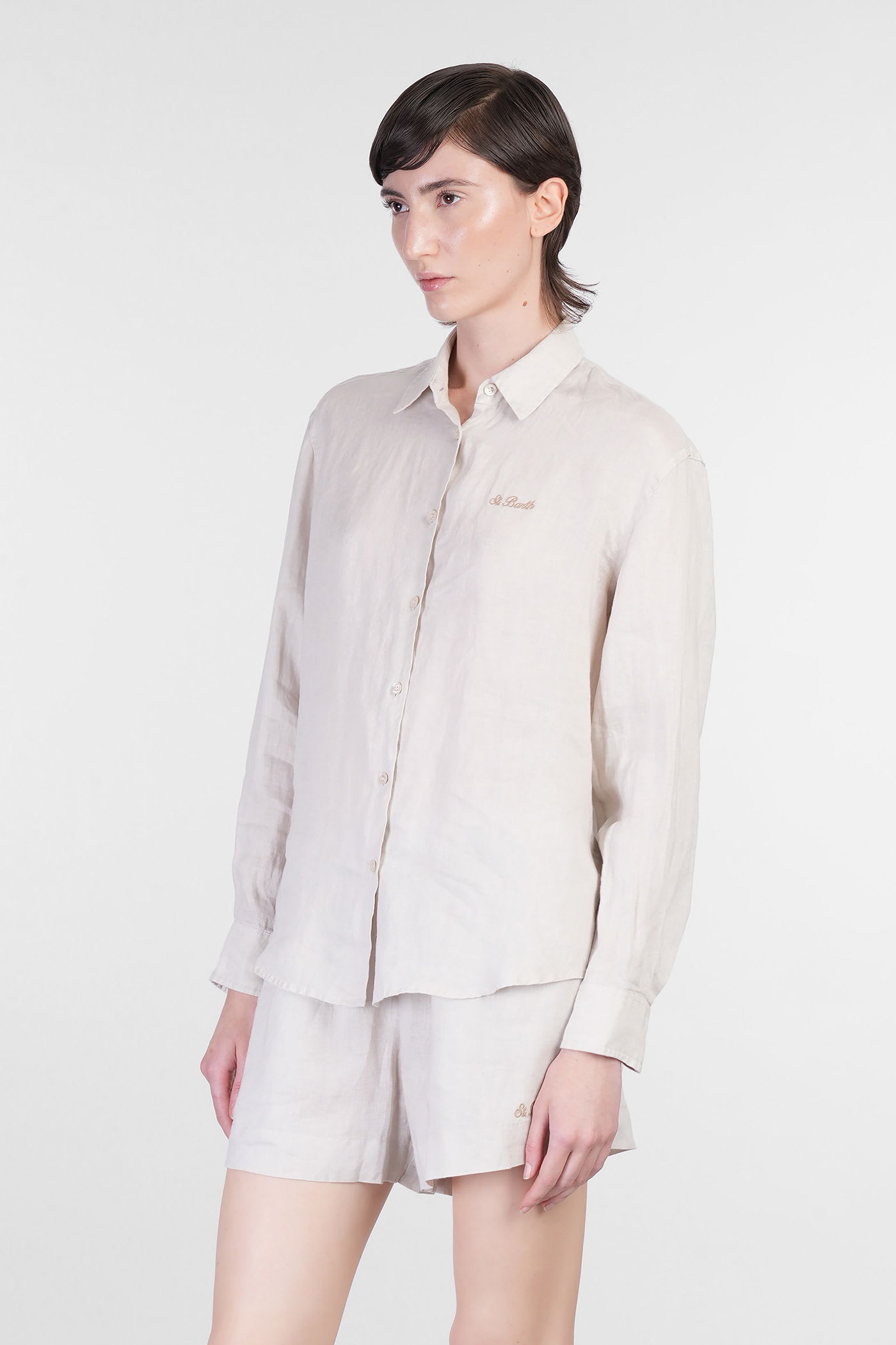 Mc2 Saint Barth Meredith Shirt In Taupe Linen In Neutral