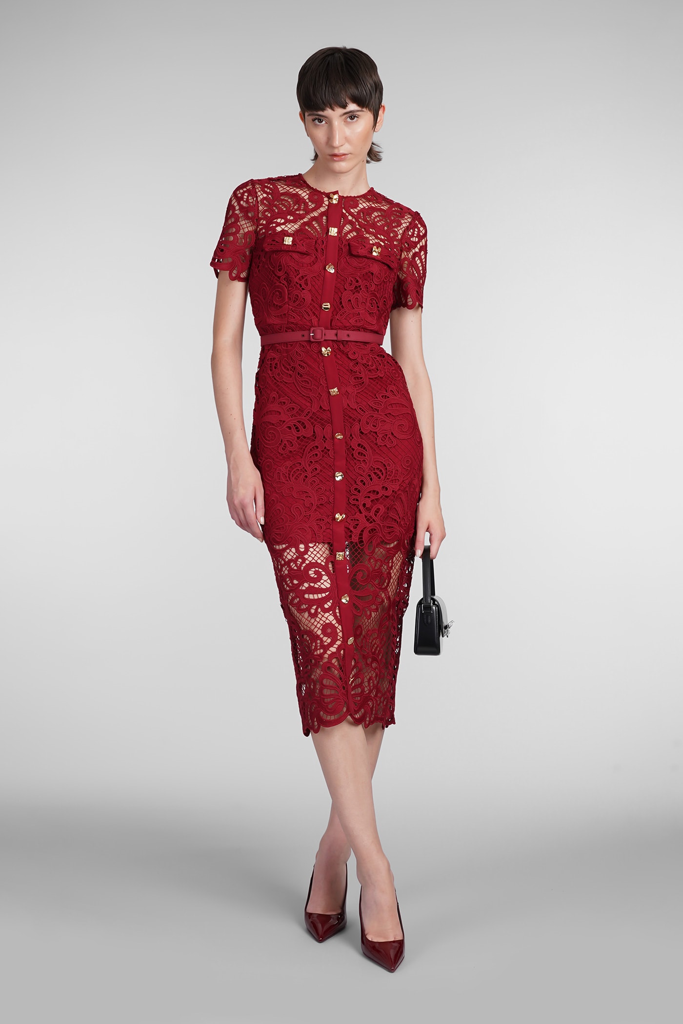 Shop Self-portrait Dress In Red Polyester