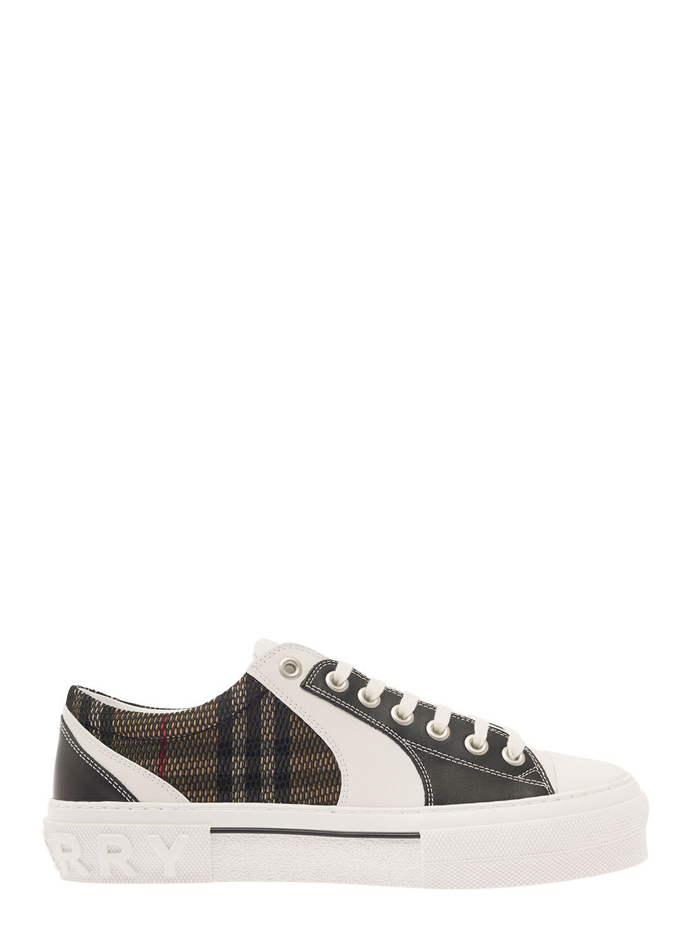 BURBERRY BROWN SNEAKERS WTH VINTAGE CHECK MESH MOTIF IN CALF LEATHER AND COTTON