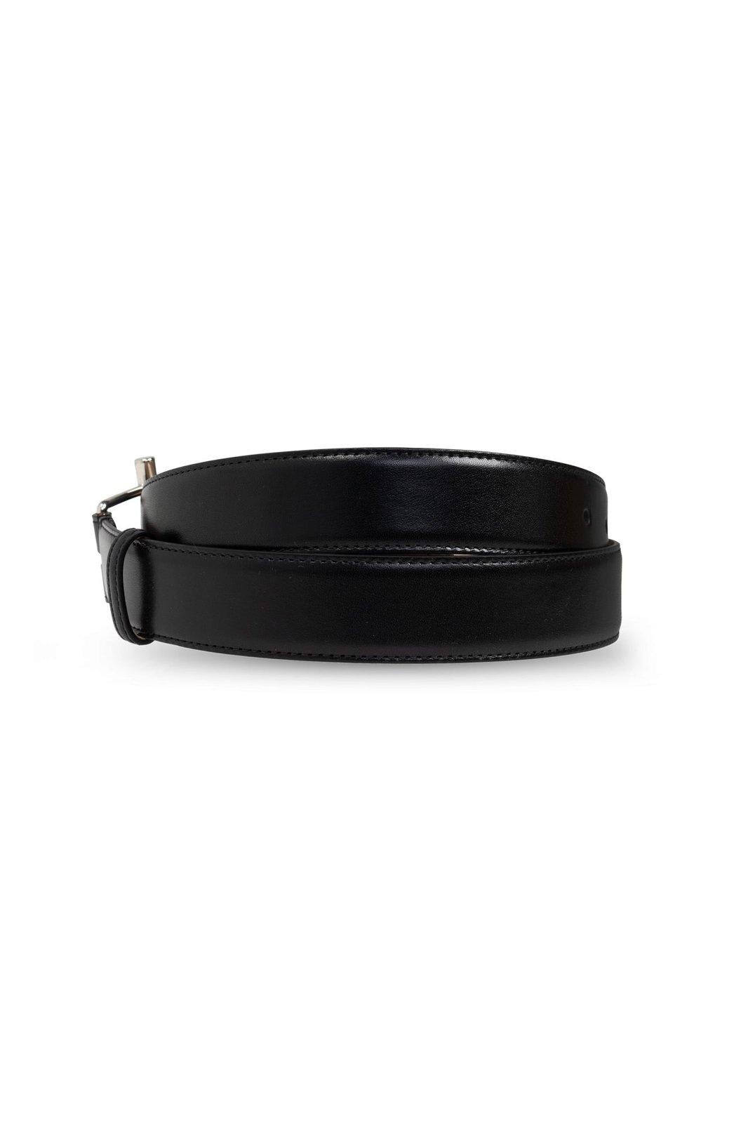 Shop Alexander Mcqueen T-bar Buckled Logo Engraved Belt In Nero