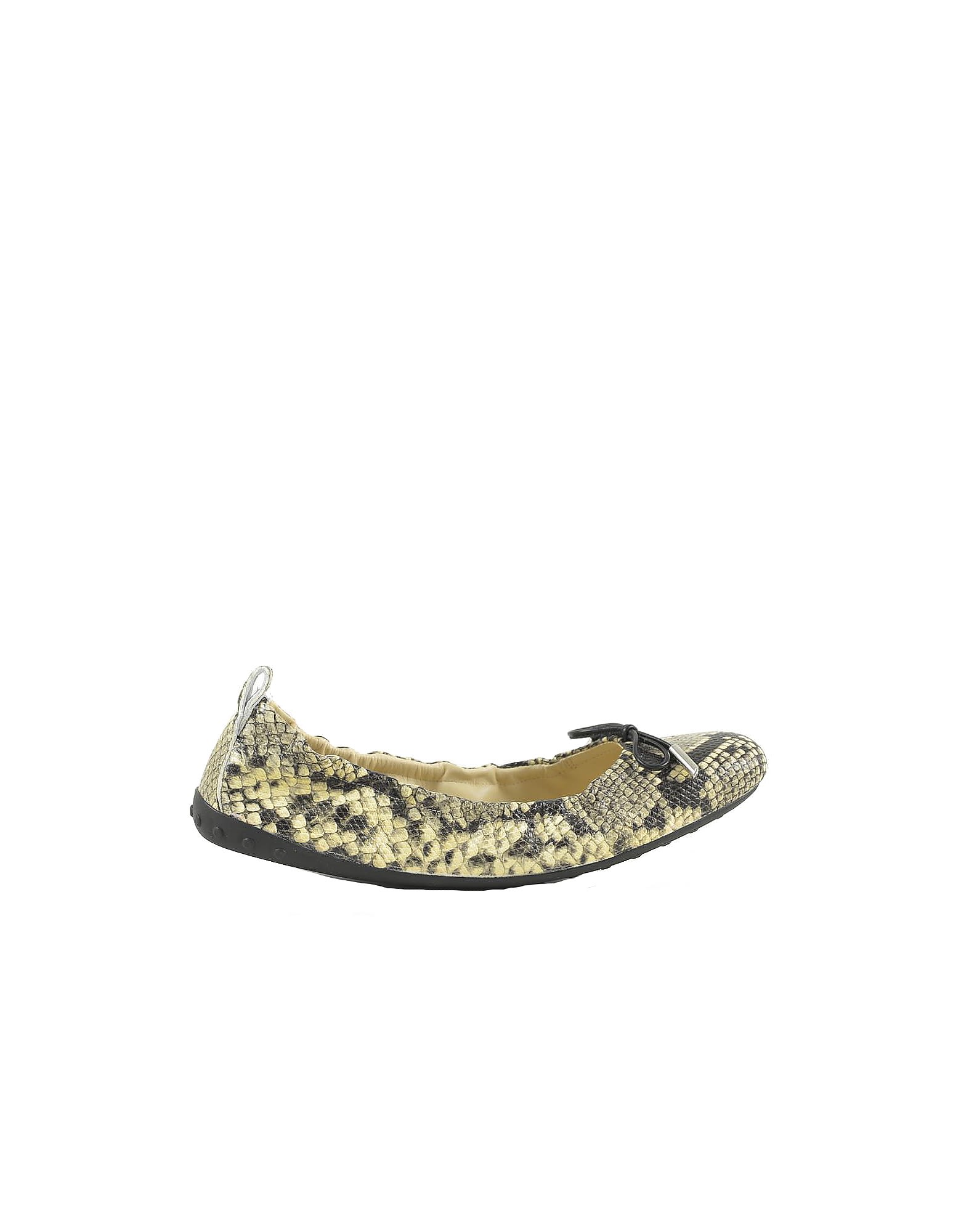 Buy Tods Black / Beige Python Embossed Leather Ballerinas online, shop Tods shoes with free shipping