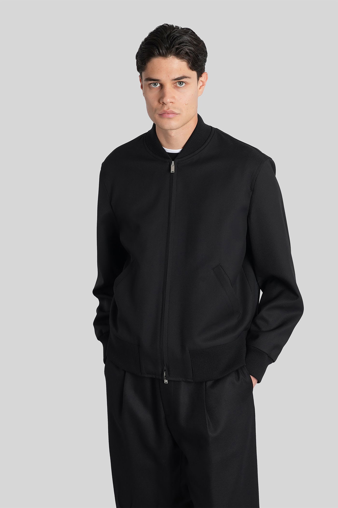 Lardini Bomber Jacket In Black Wool In Black