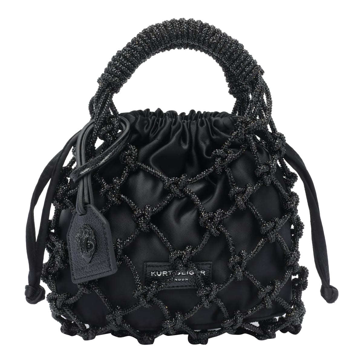 Kurt Geiger Small Macrame Crystal Handbag In Black