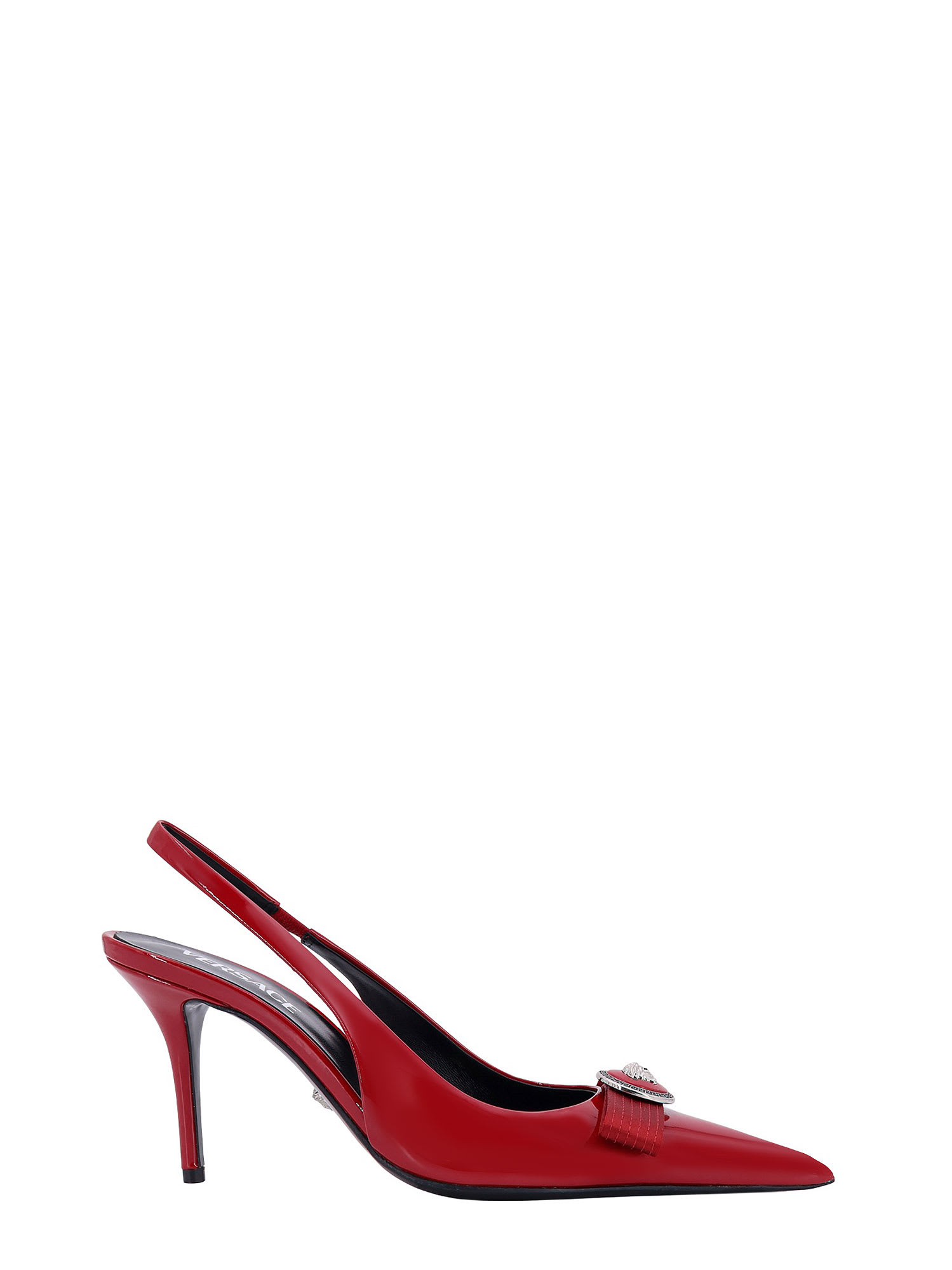 Shop Versace Gianni Ribbon Slingback In Red