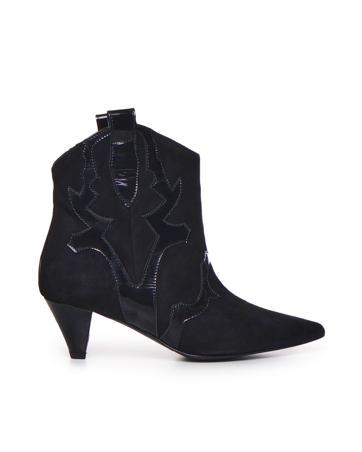 Marc Ellis Ankle Boot With Patent Embroidery In Black