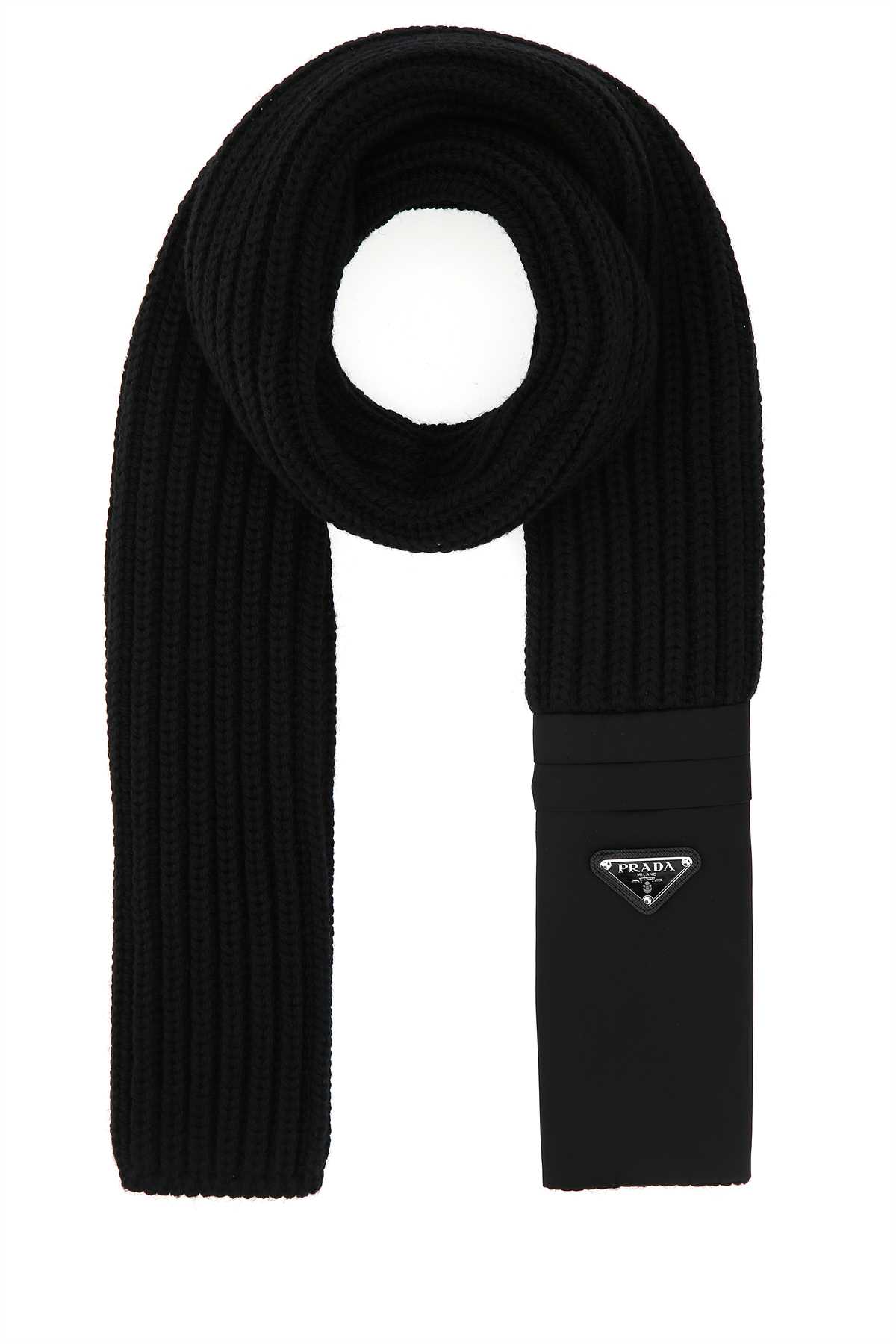 Prada Black Wool Scarf In F0002