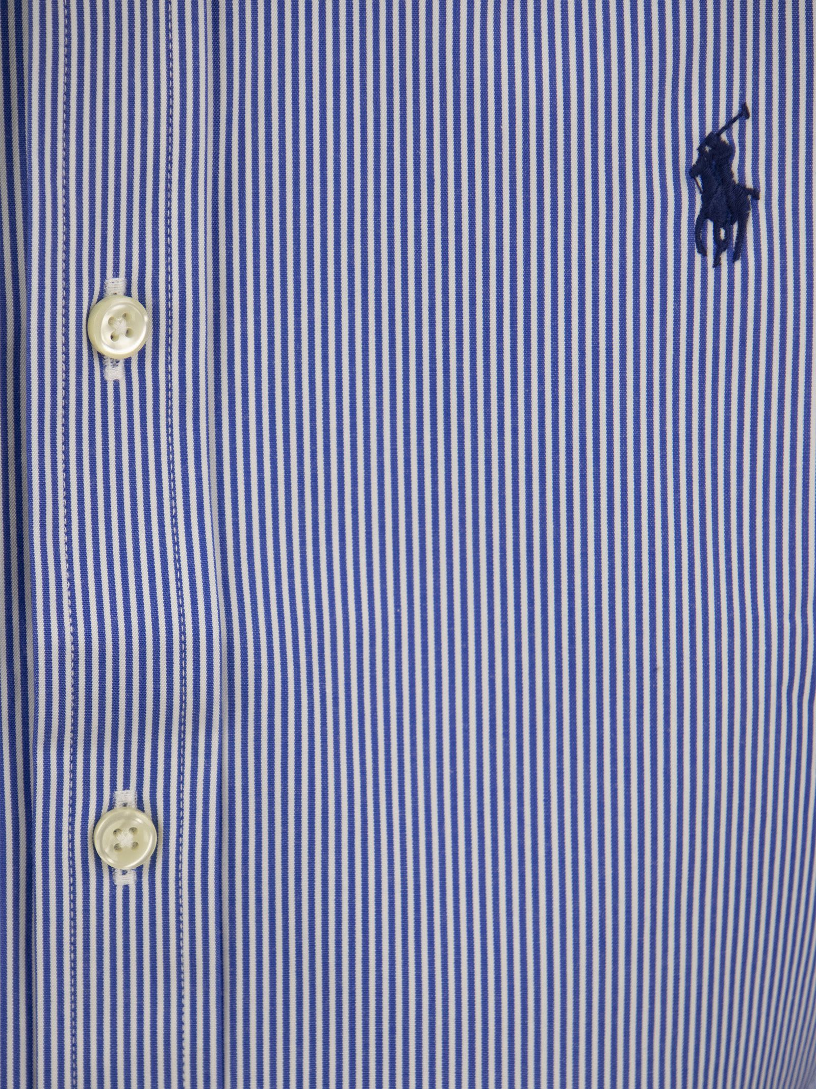 Shop Polo Ralph Lauren Striped Stretch Poplin Shirt In White/blue