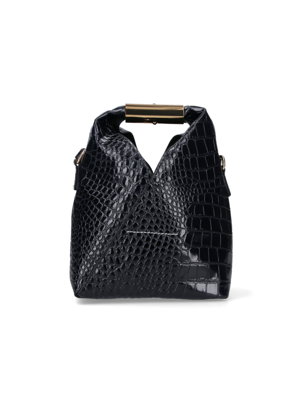 Mm6 Maison Margiela Japanese Shoulder Bag In Croc-embossed Leather In Black
