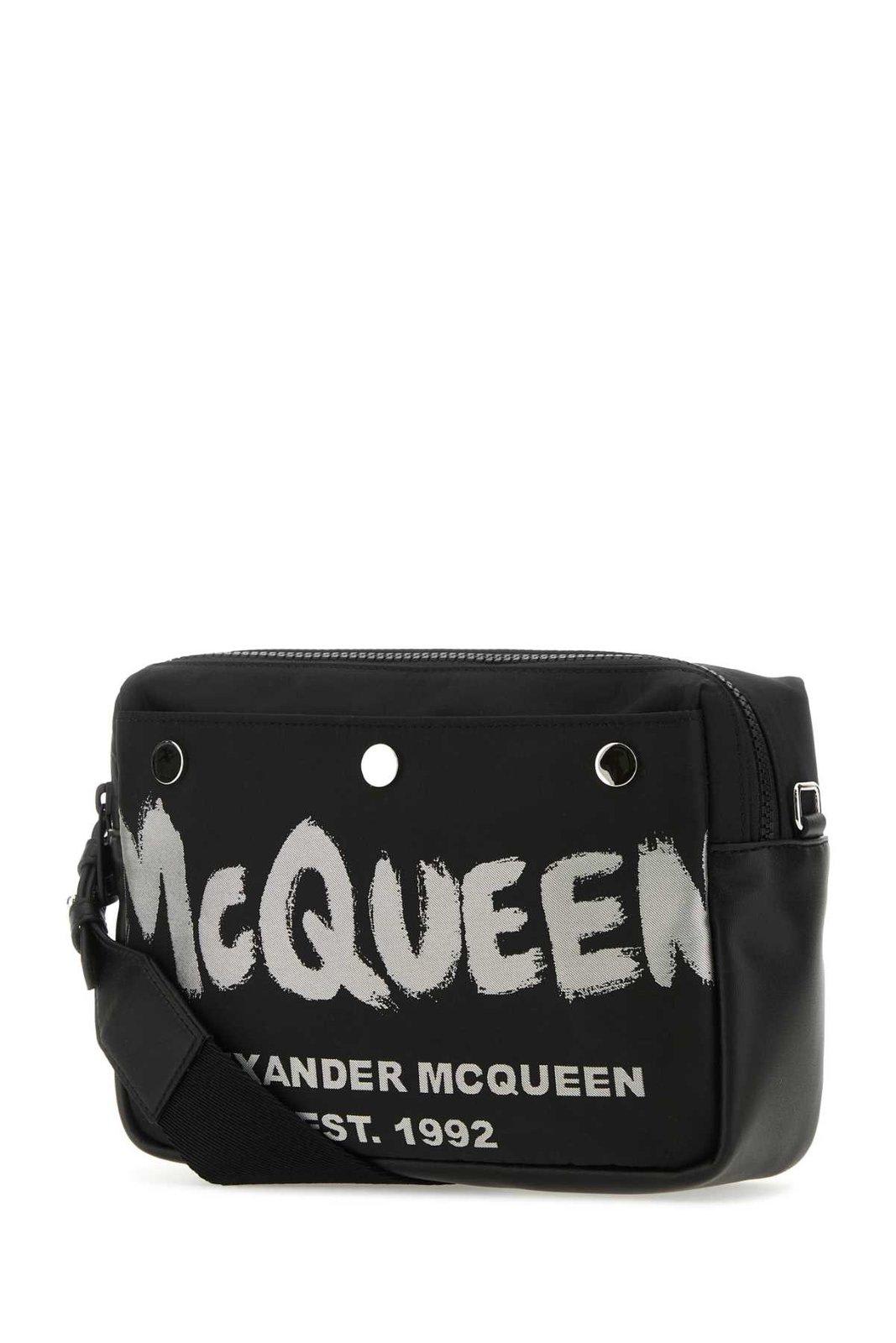 Shop Alexander Mcqueen Logo Printed Zipped Camera Bag In Black