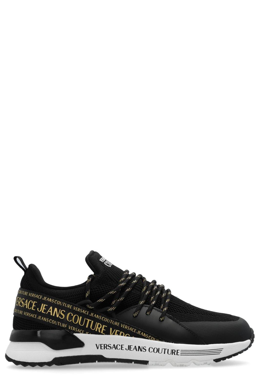 Shop Versace Jeans Couture Dynamic Logo-strap Round-toe Sneakers In Black