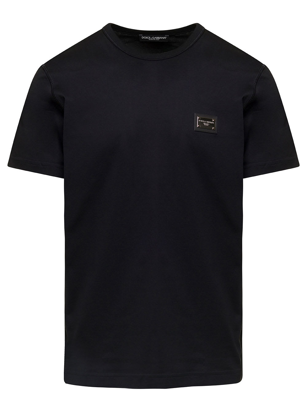 Shop Dolce & Gabbana Black T-shirt With Logo Tag Detail On The Front In Cotton Man