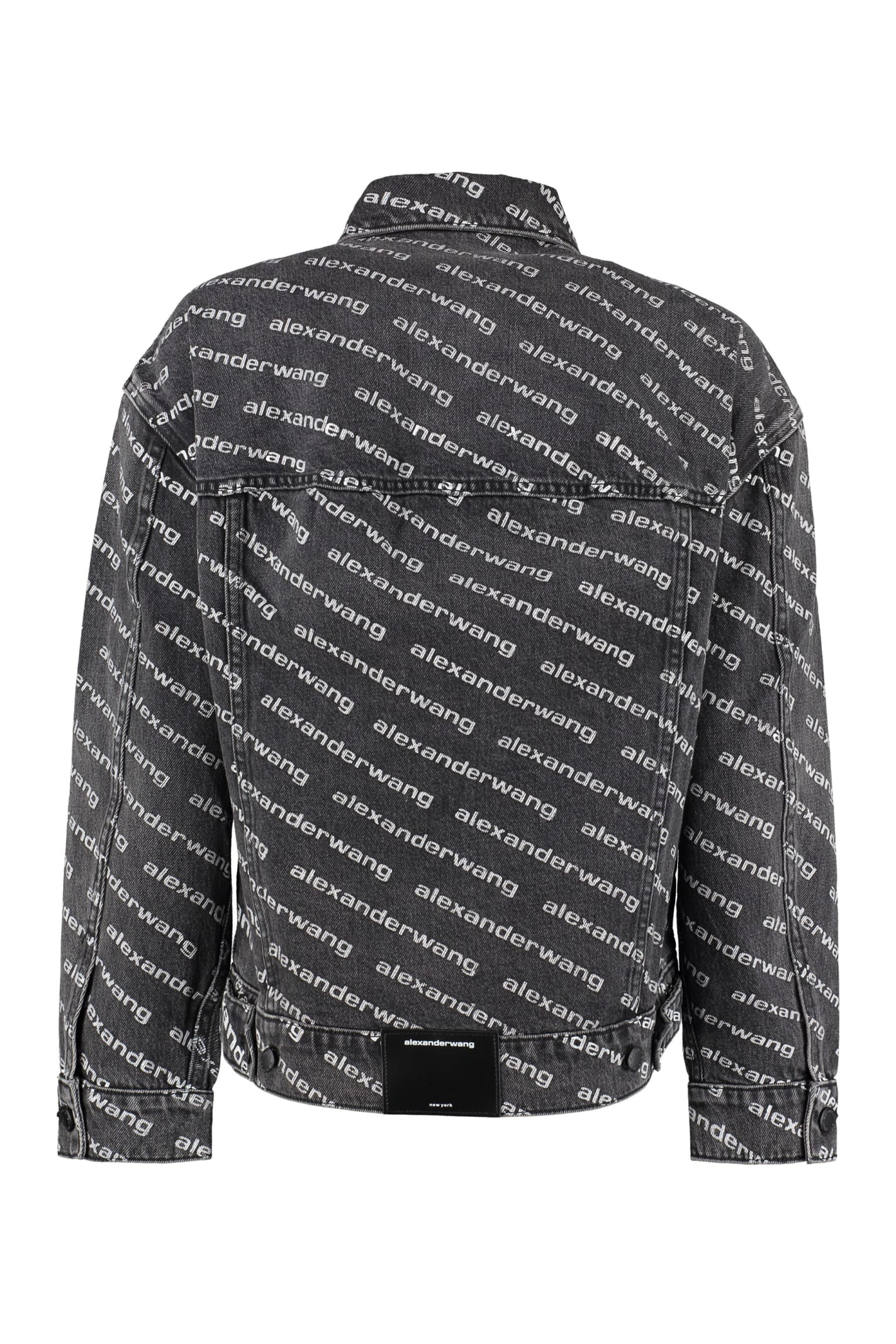 Shop Alexander Wang Printed Denim Jacket In Grey