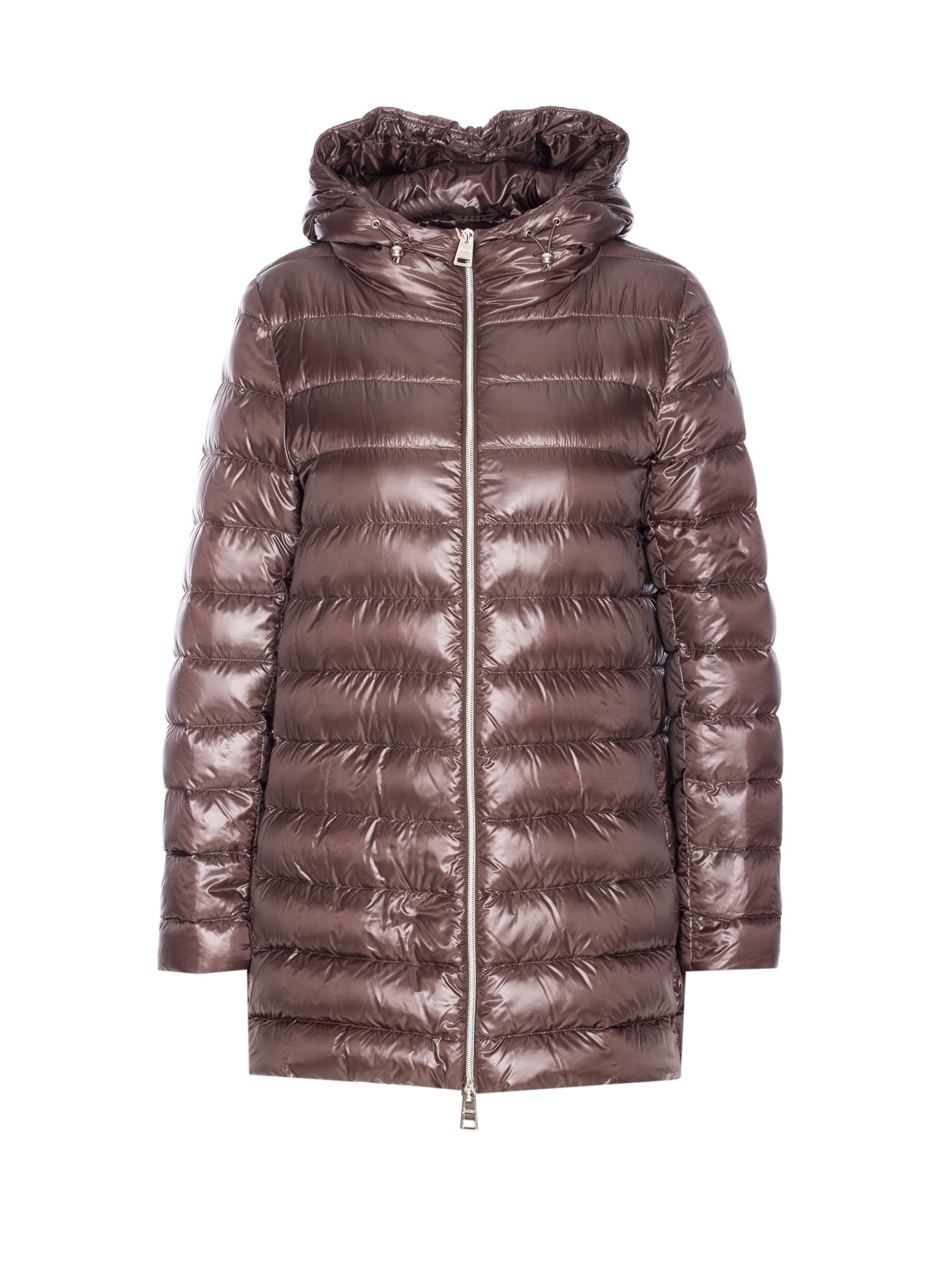 Herno Hood Detail A-shape Down Jacket In Brown