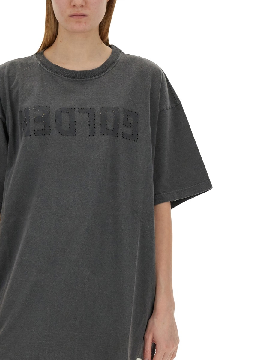 Shop Golden Goose Distressed T-shirt Dress In Charcoal