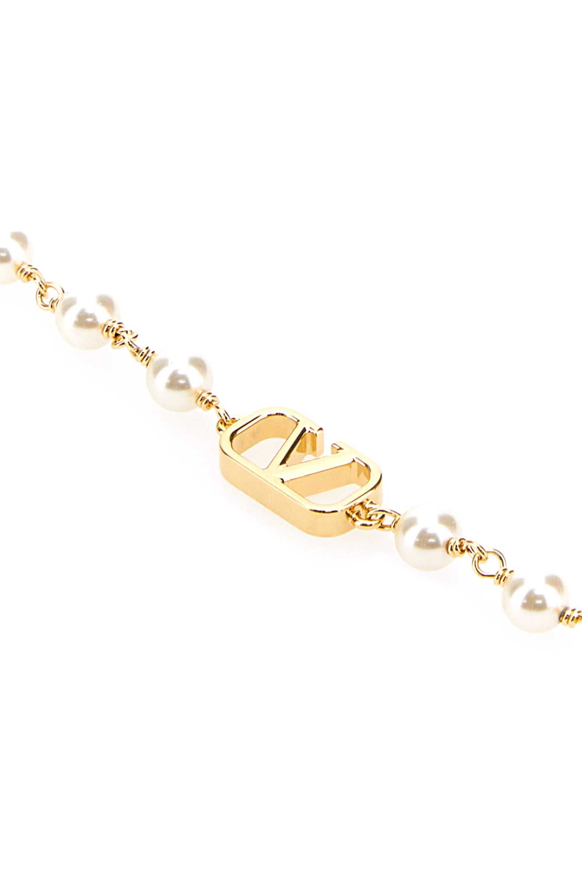 VALENTINO GARAVANI METAL AND PEARLS VLOGO SIGNATURE BRACELET