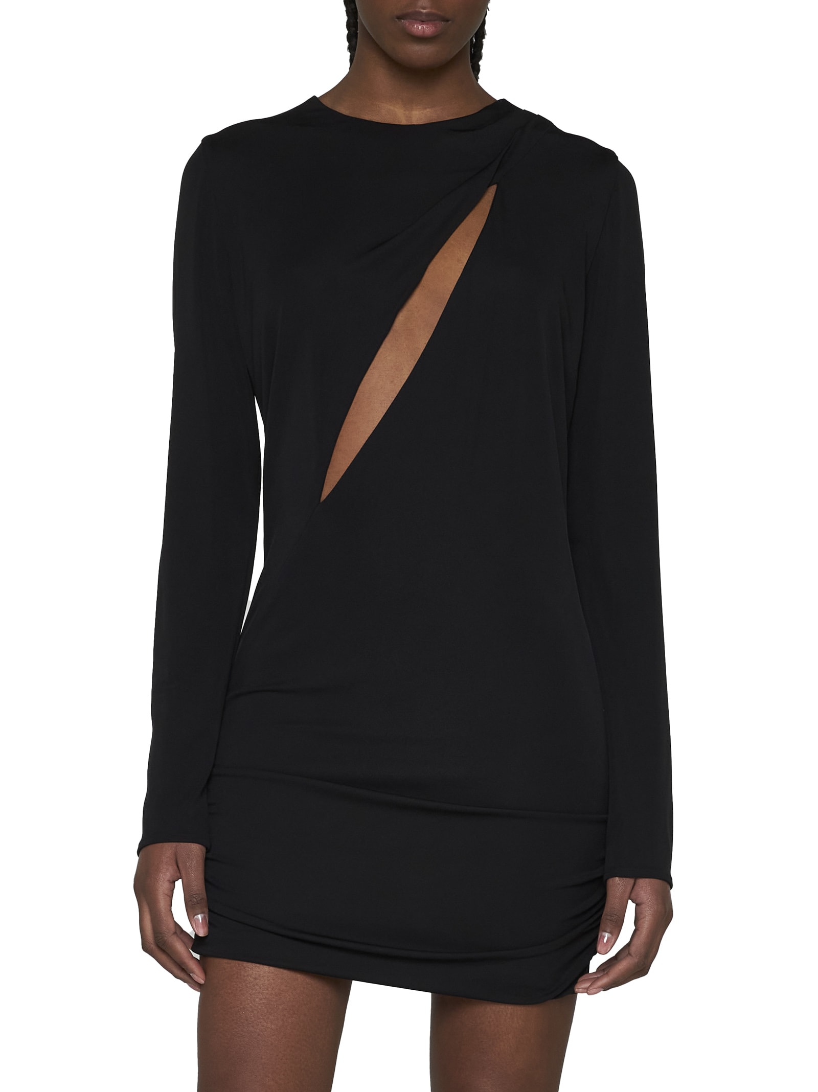 Versace Black Fitted Minidress With Cut-out Detail In Viscose Woman In Black