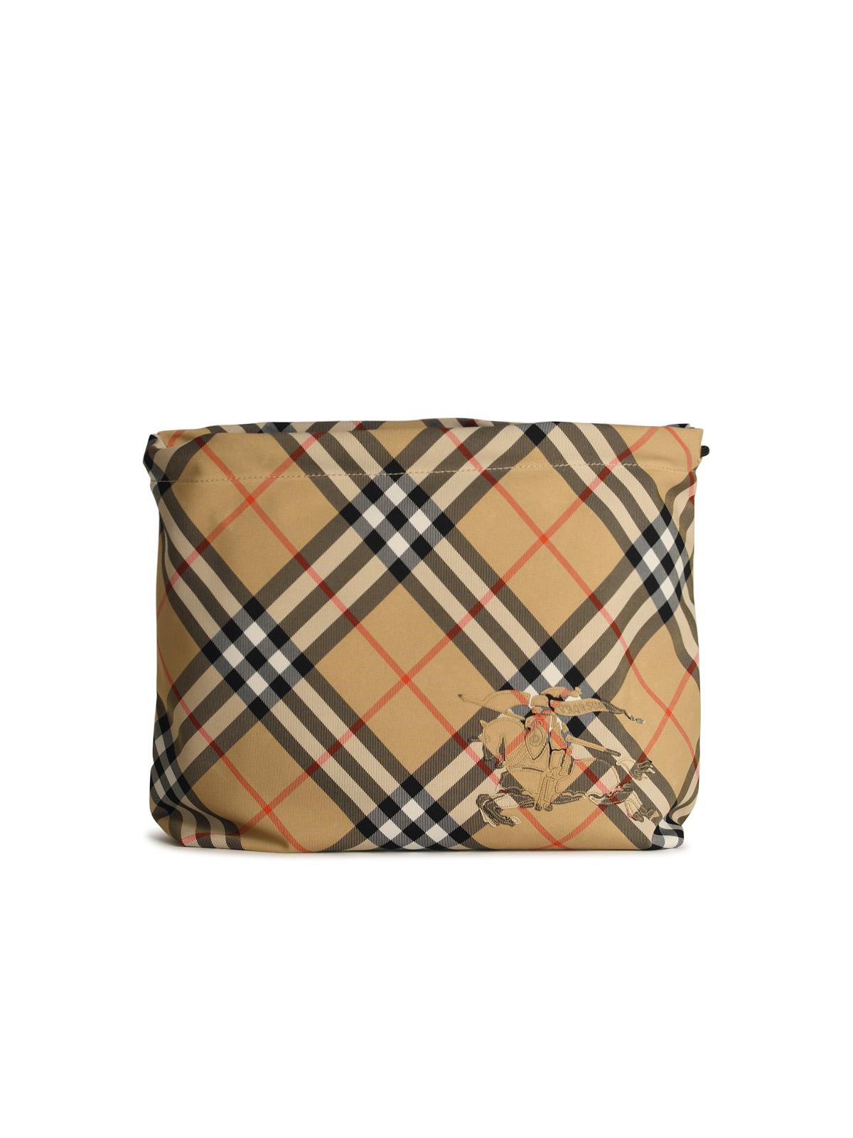 Shop Burberry Check Beige Cotton Blend Clutch Bag