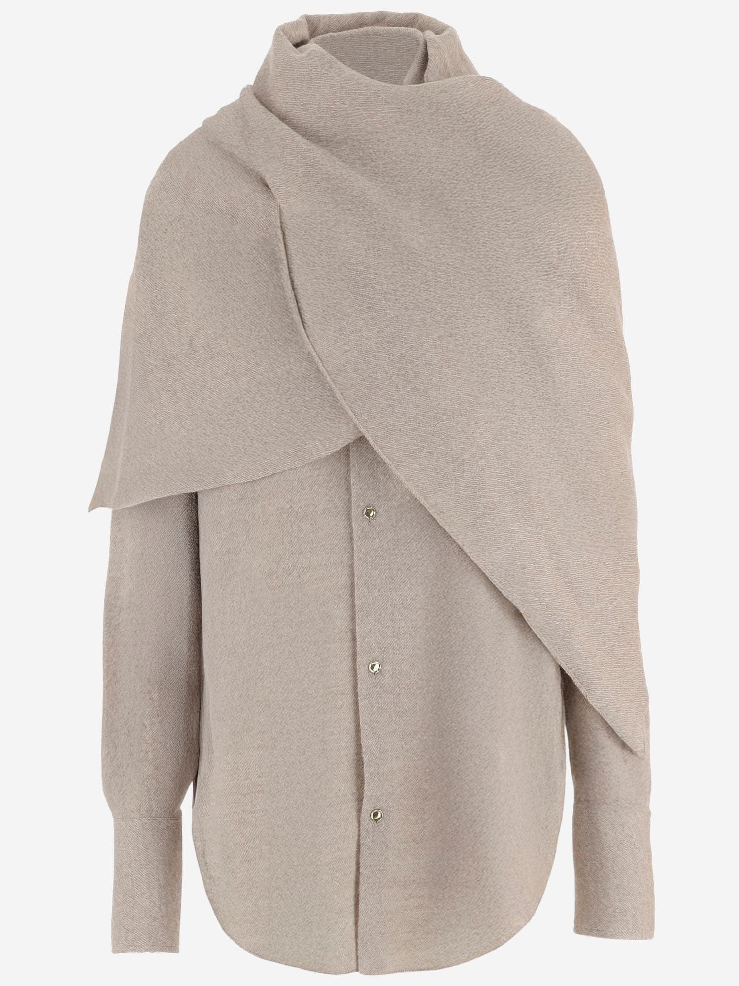 Darkpark Wool Shirt With Matching Shawl In Neutral