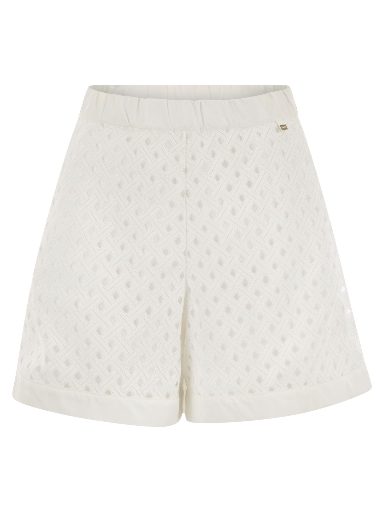Herno Women Perforated Shorts With Geometric Shapes In White