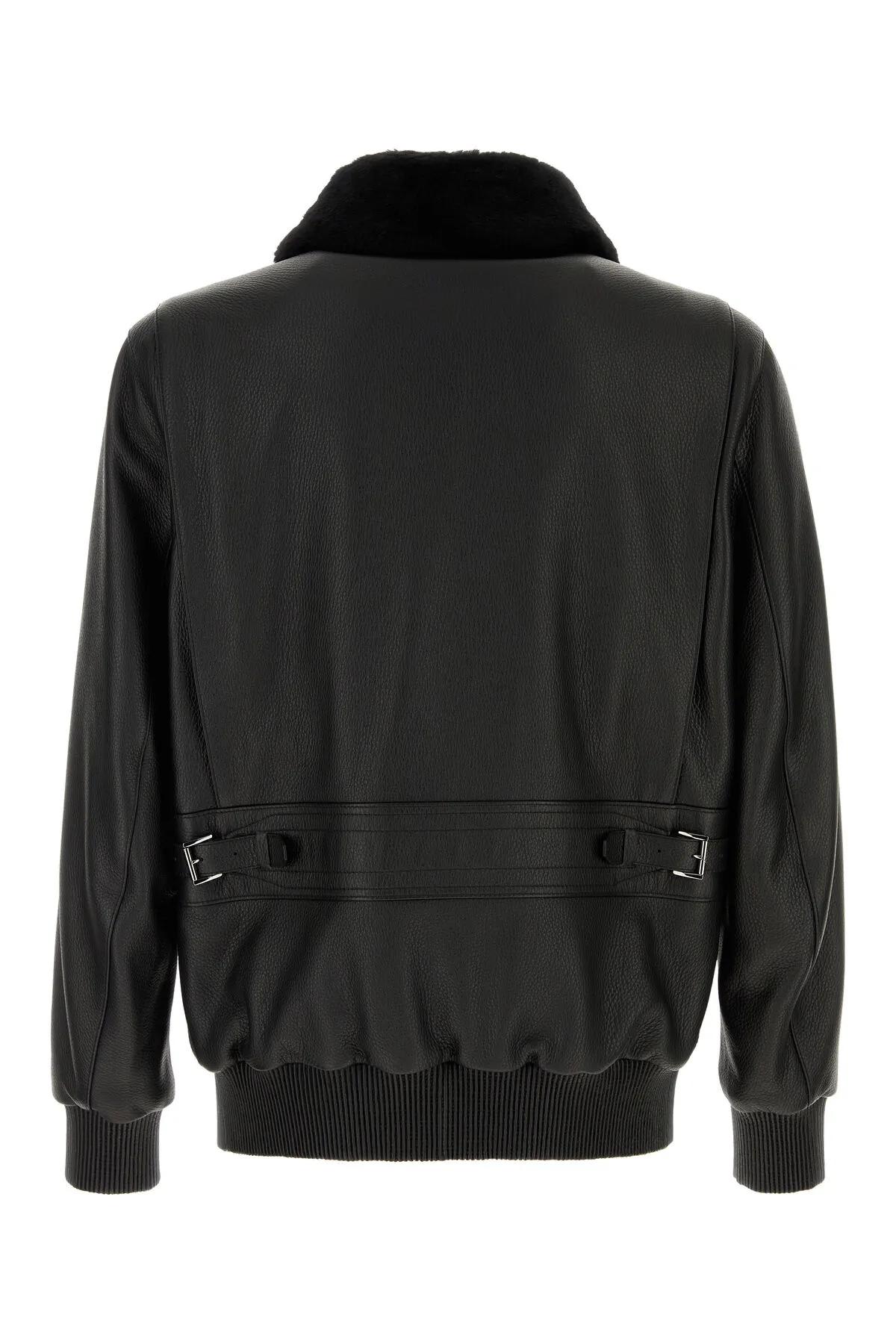 Shop Brioni Black Leather Jacket