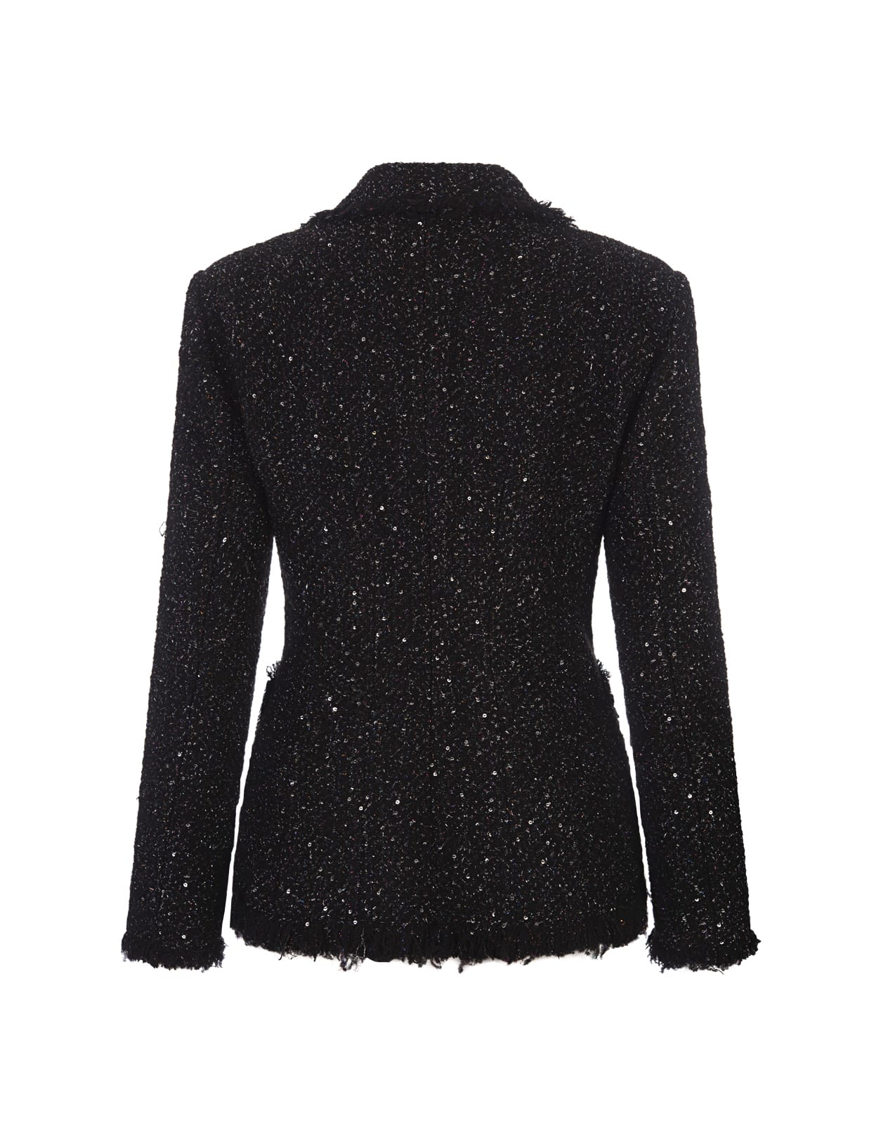 Shop Msgm Black Lurex Tweed Jacket With Frayed Edges