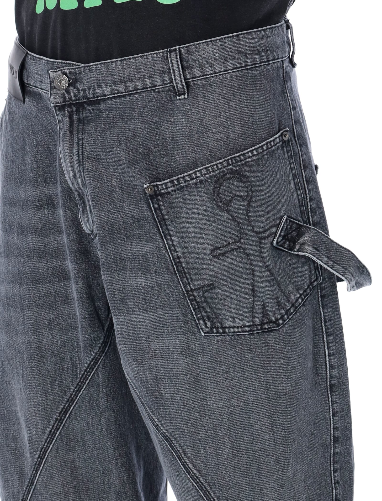 Shop Jw Anderson Twisted Workwear Denim Pants In Grey