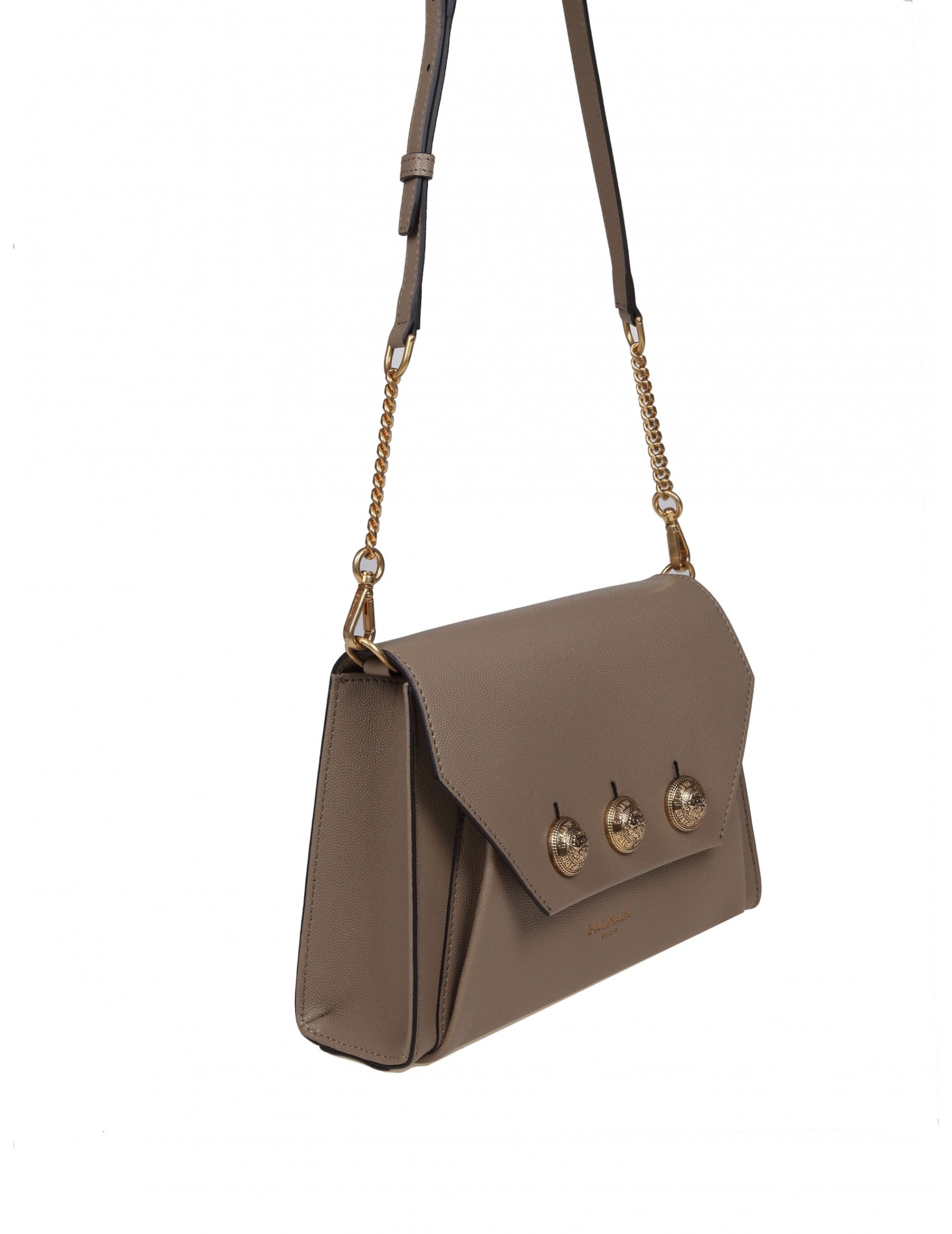 BALMAIN BALMAIN EMBLEME BAG IN CALFSKIN WITH TAUPE-COLORED DECORATIVE BUTTONS