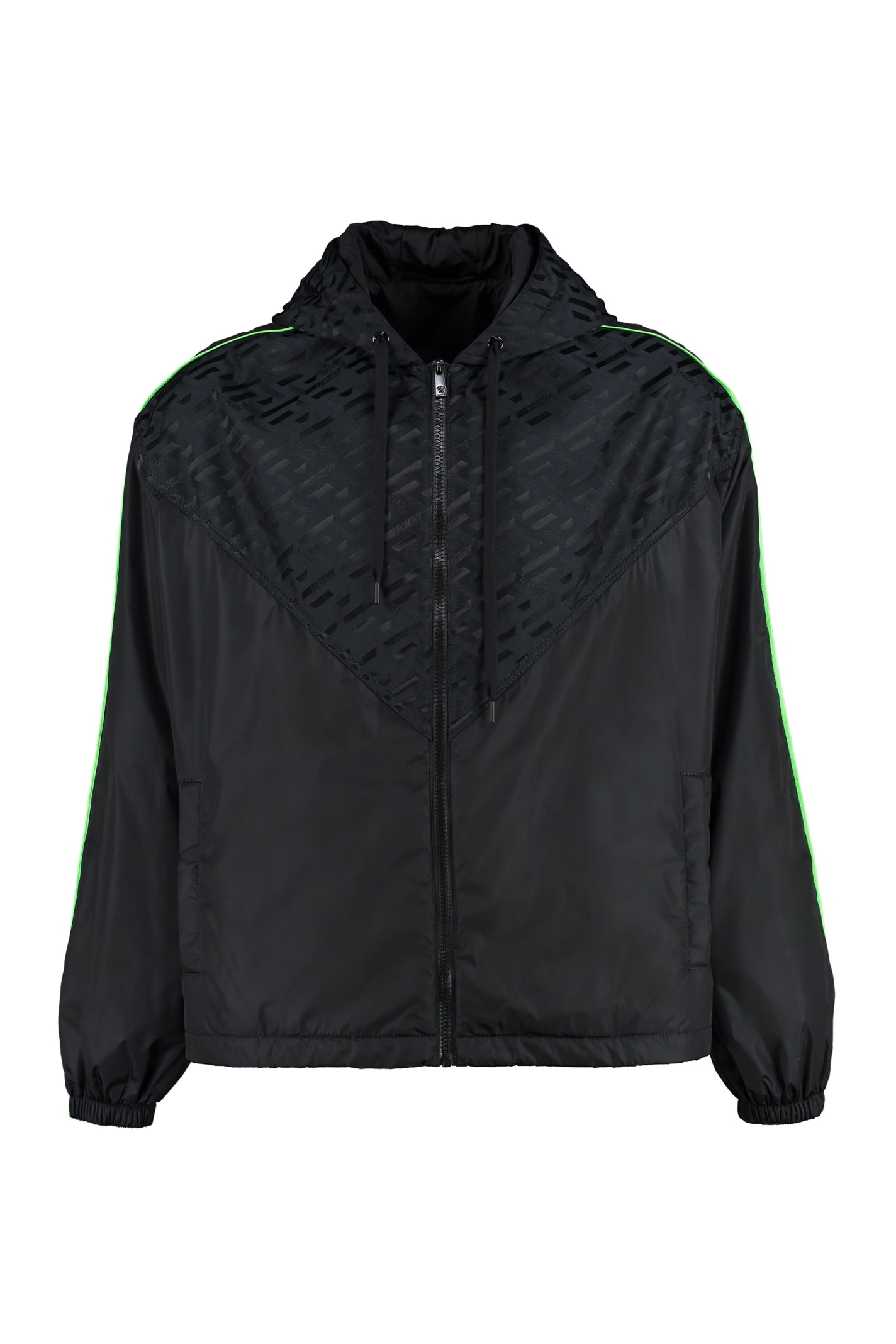 Shop Versace Hooded Nylon Jacket In Black