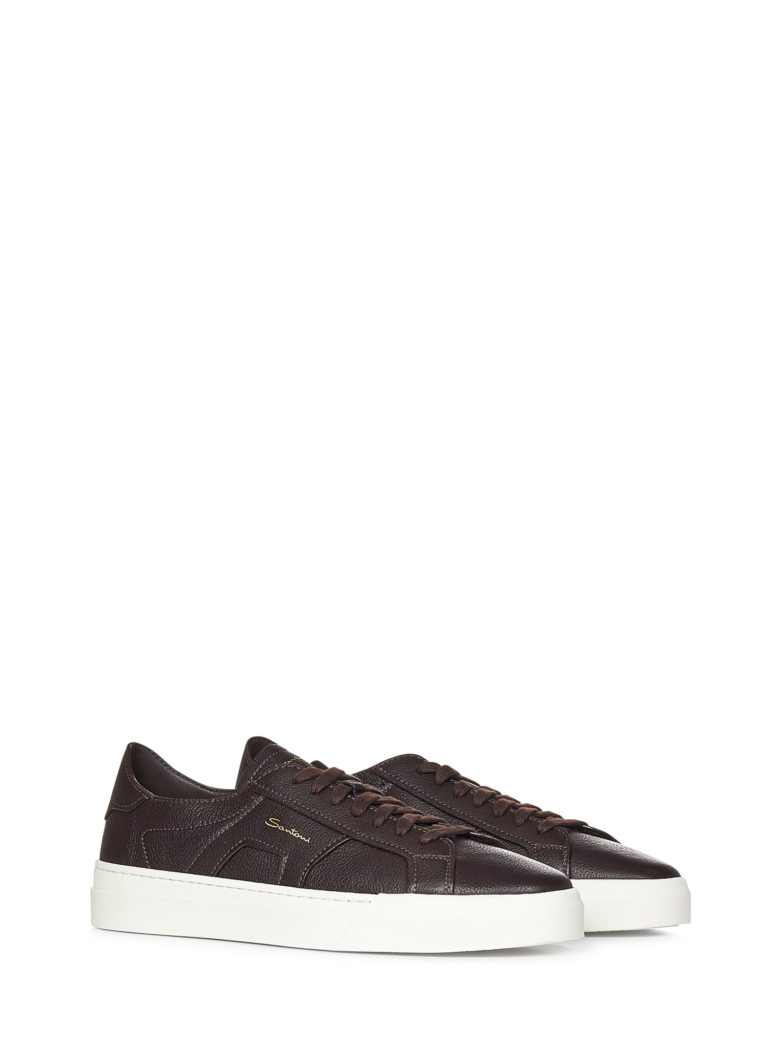 Shop Santoni Double Buckle Sneakers In Brown