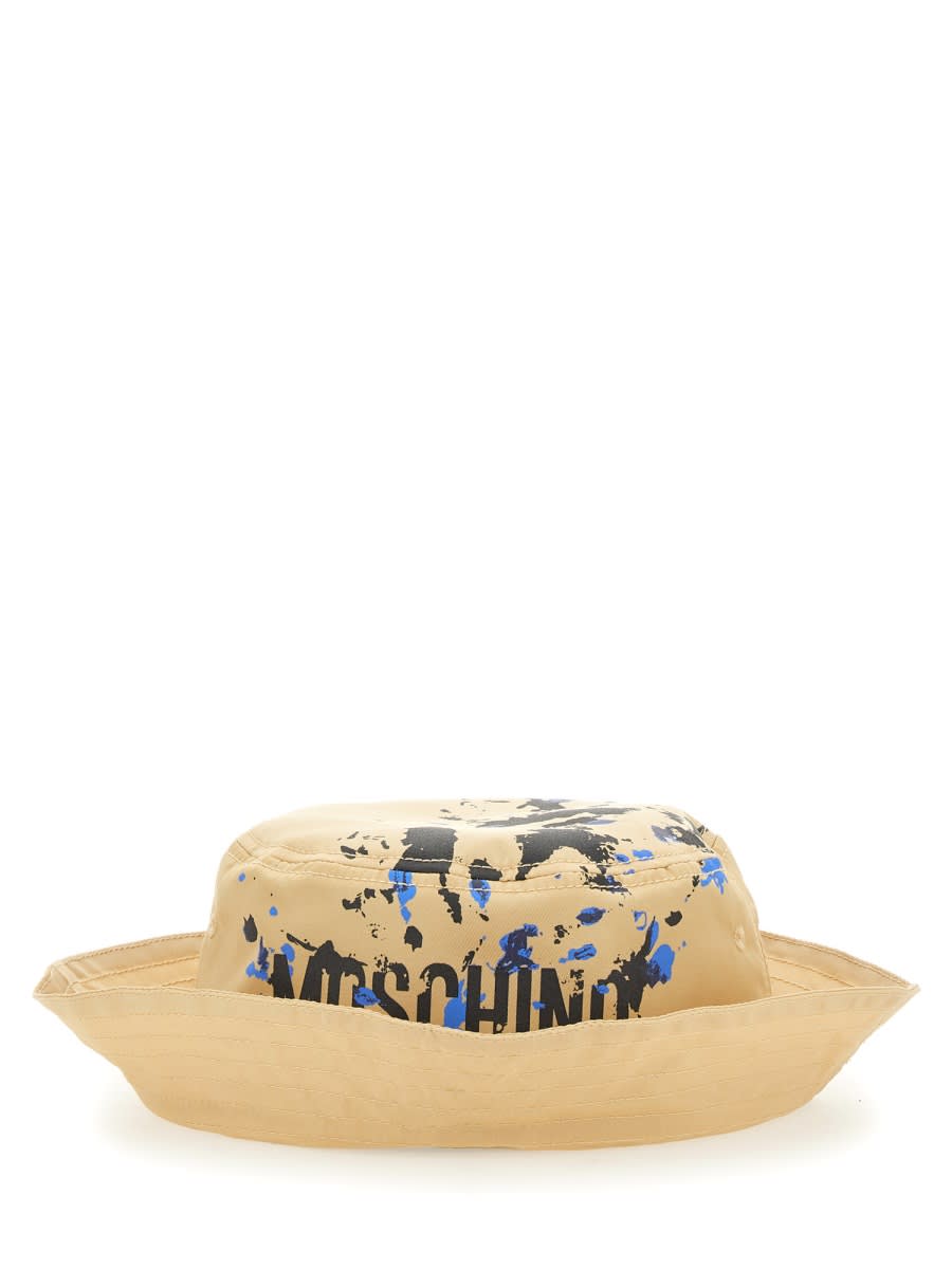 Shop Moschino Bucket Hat With Logo In Beige